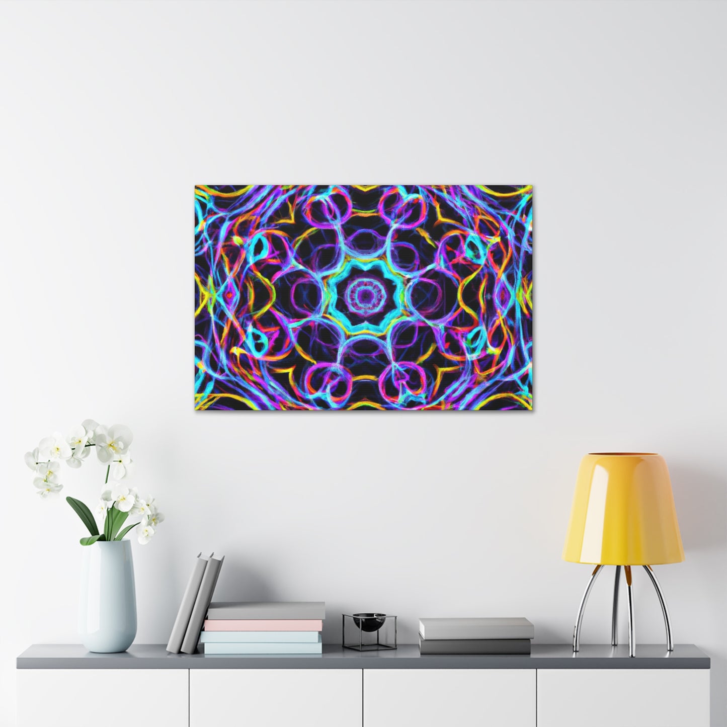 Neon Infinity Voyage. Trippy Infinity Patterns Art Canvas