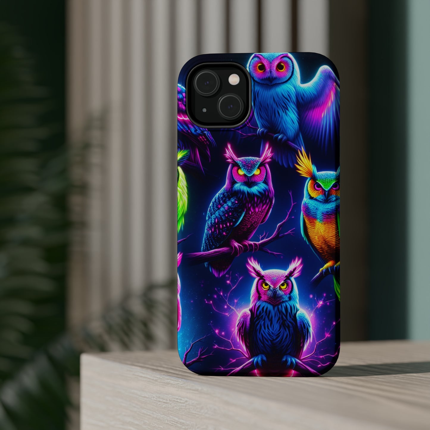 Neon Owlfection. Neon Owls Premium Art Magsafe Magnet Tough IPhone 13 14 15 Pro Plus Max and Mini in Matte and Glossy Phone cases