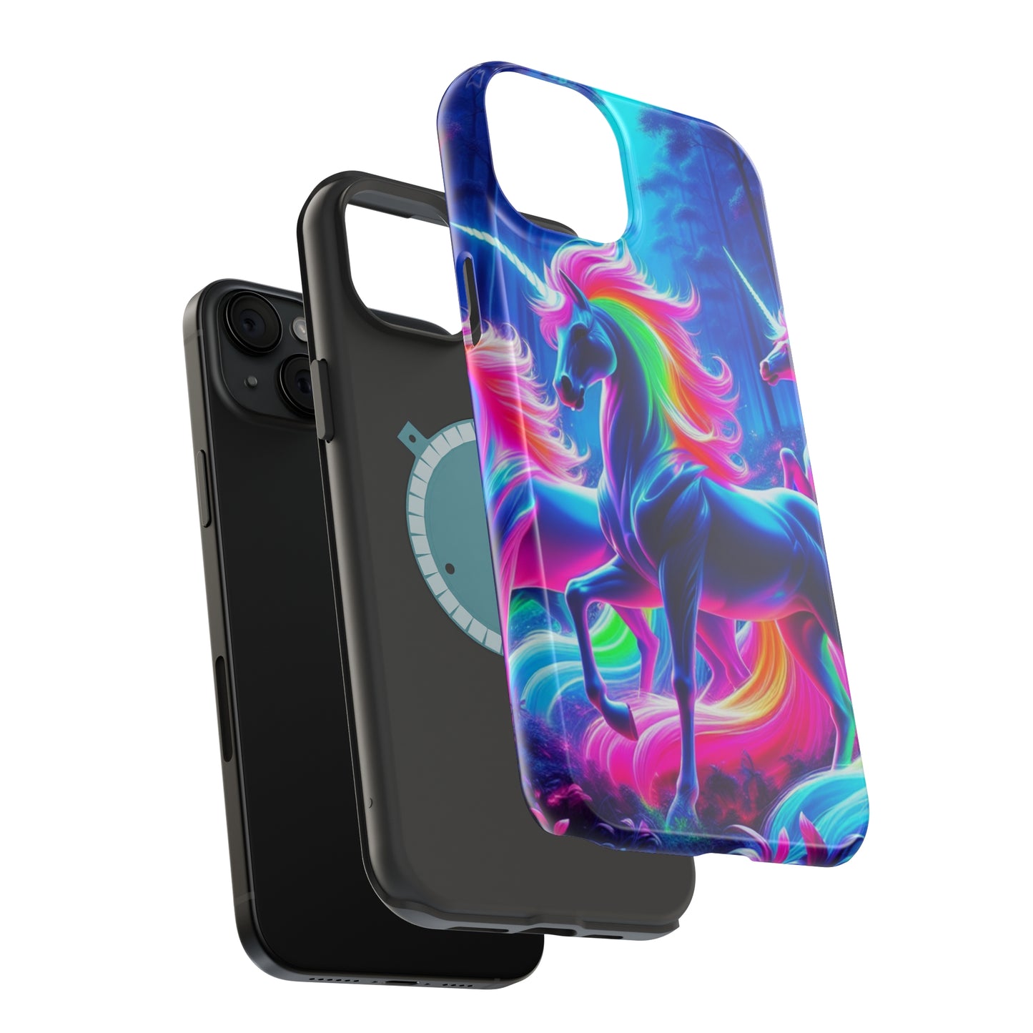 NeonNocturnals Neon Unicorns Premium Art Magsafe Magnet Tough IPhone 13 14 15 Pro Plus Max and Mini in Matte and Glossy Phone cases