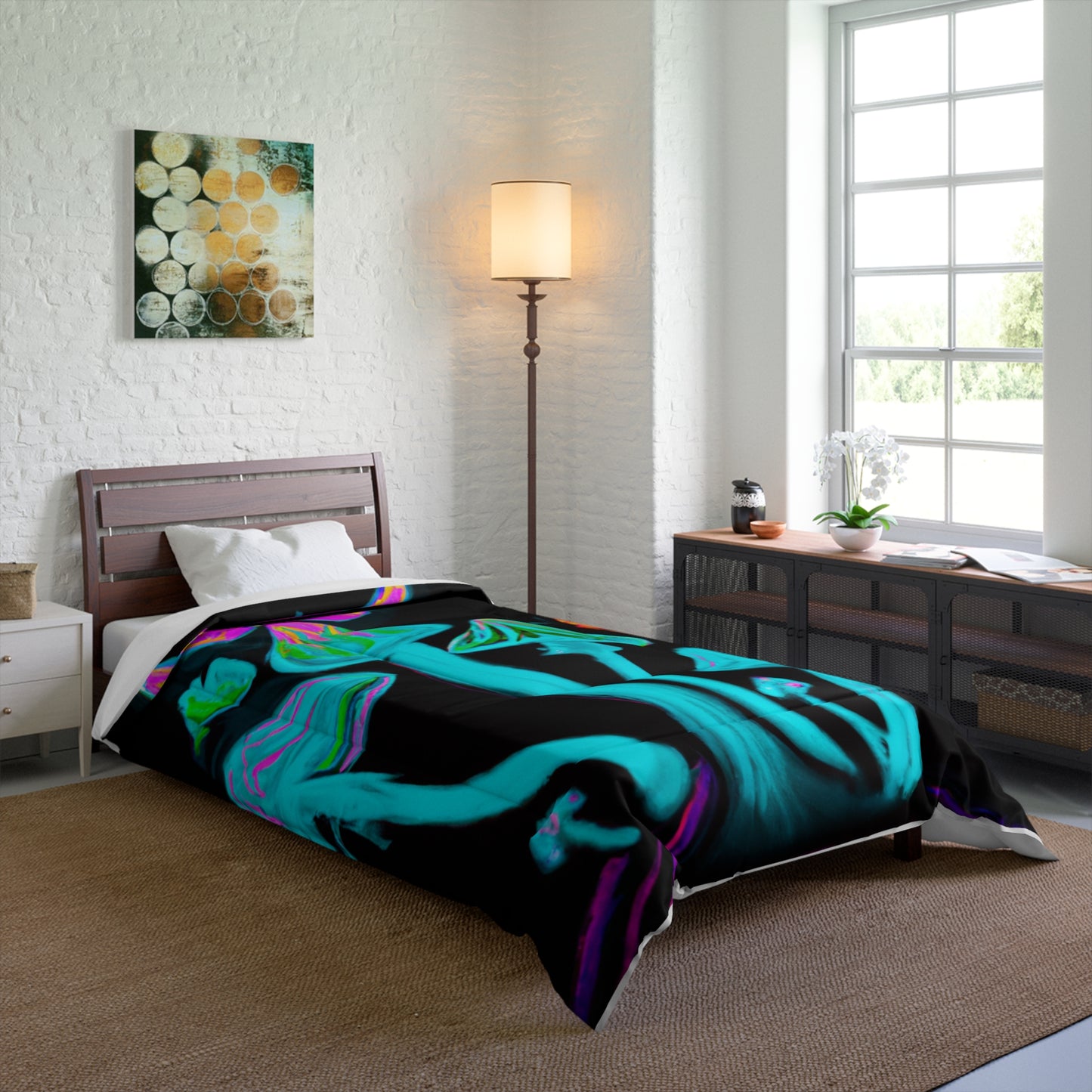 "Neon Foliage Festivity" Butterflies & Mushrooms Comforter Blanket