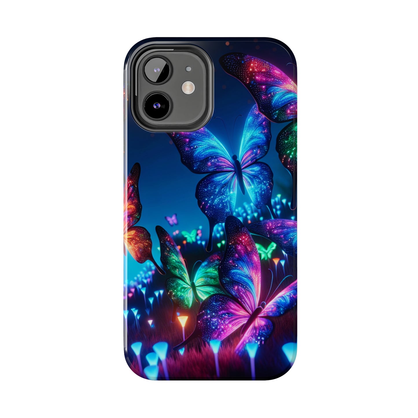 "Electric Morpho Rain" NEON Butterflies Tough Phone Case Iphone 7 8 9 10 11 12 13 14 SE X XR XS Pro Max Mini Plus