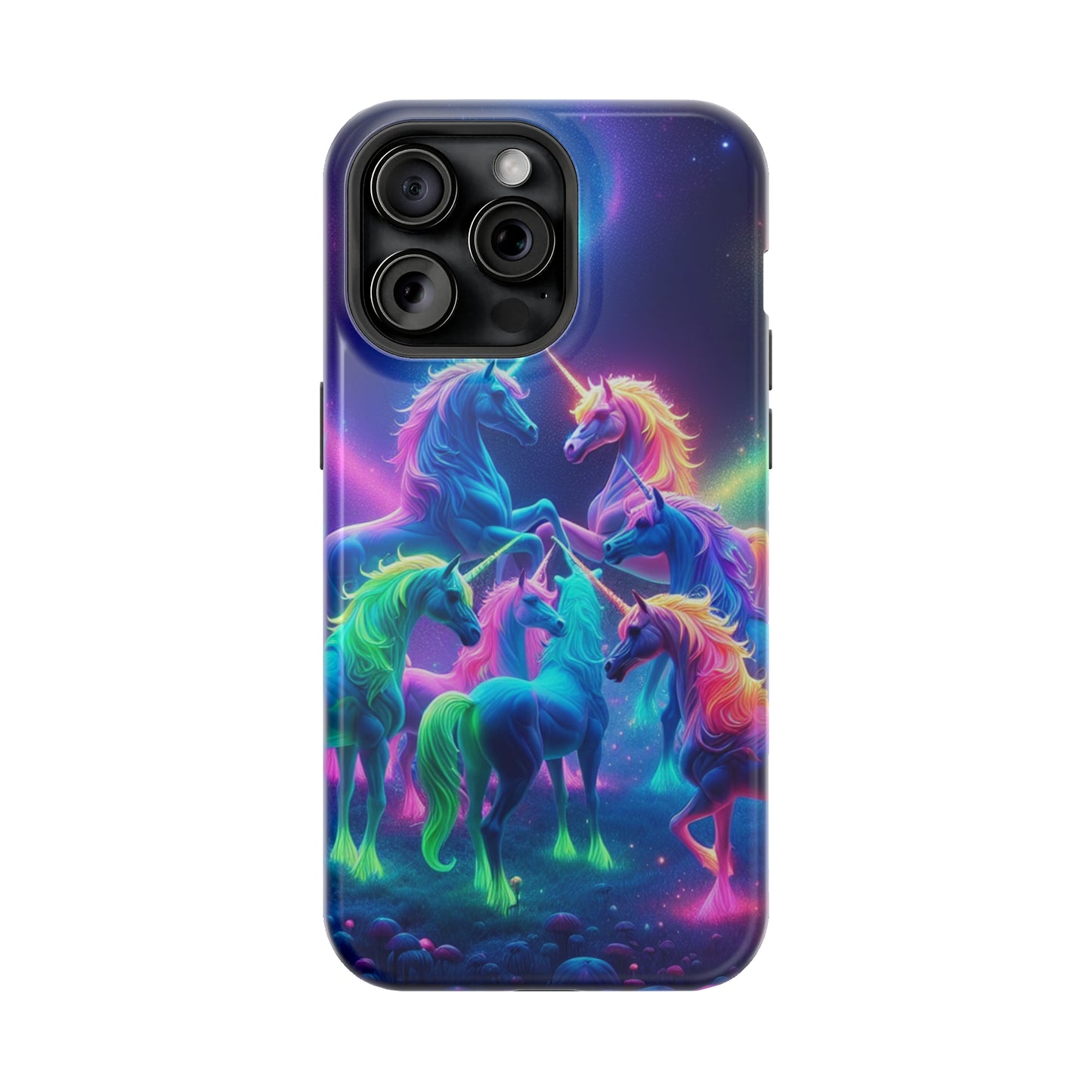 Neon Spectacle of Unicorns Neon Unicorns Premium Art Magsafe Magnet Tough IPhone 13 14 15 Pro Plus Max and Mini in Matte and Glossy Phone cases