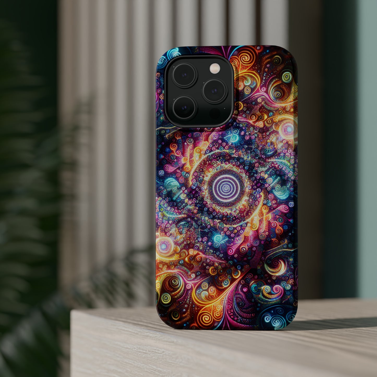 Cosmic Chromatic Mirage. Neon Trippy Infinity Patterns Premium Art Magsafe Magnet Tough IPhone 13 14 15 Pro Plus Max and Mini in Matte and Glossy Phone cases