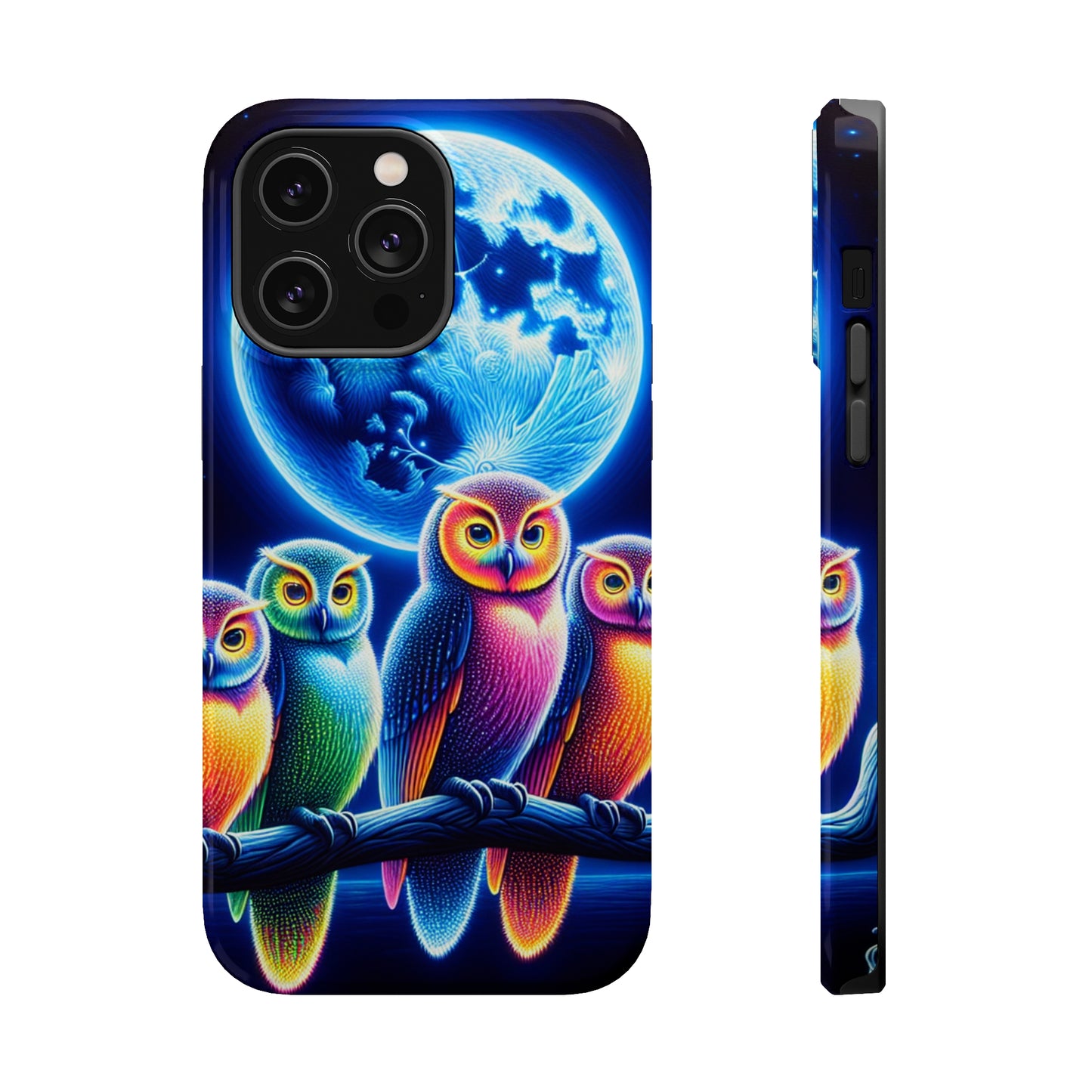 Neon Nocturnal Orbitals. Neon Owls Premium Art Magsafe Magnet Tough IPhone 13 14 15 Pro Plus Max and Mini in Matte and Glossy Phone cases