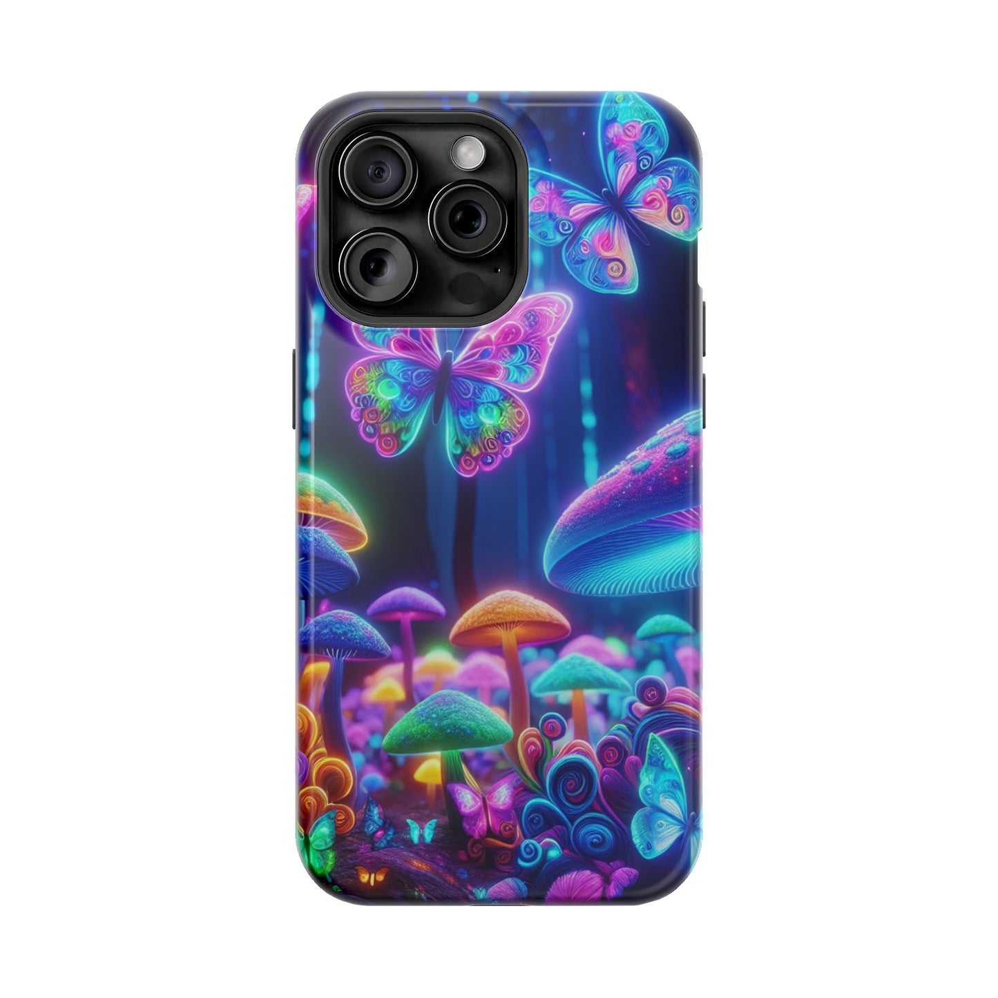 Neon Ecstasy. Neon Butterflies and Mushrooms Premium Art Magsafe Magnet Tough IPhone 13 14 15 Pro Plus Max and Mini in Matte and Glossy Phone cases