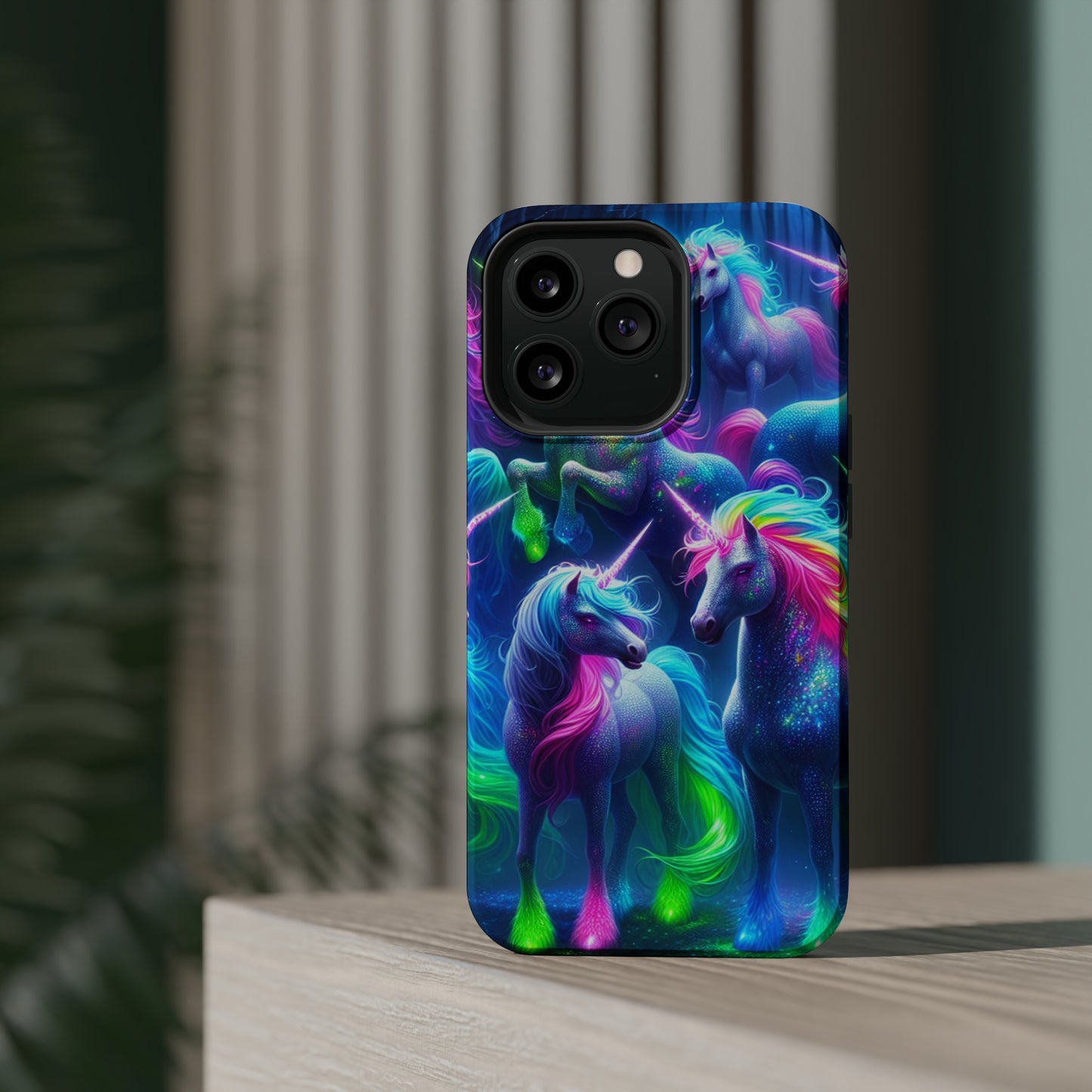 Vivid Dreamscape of Neon Unicorns Neon Unicorns Premium Art Magsafe Magnet Tough IPhone 13 14 15 Pro Plus Max and Mini in Matte and Glossy Phone cases