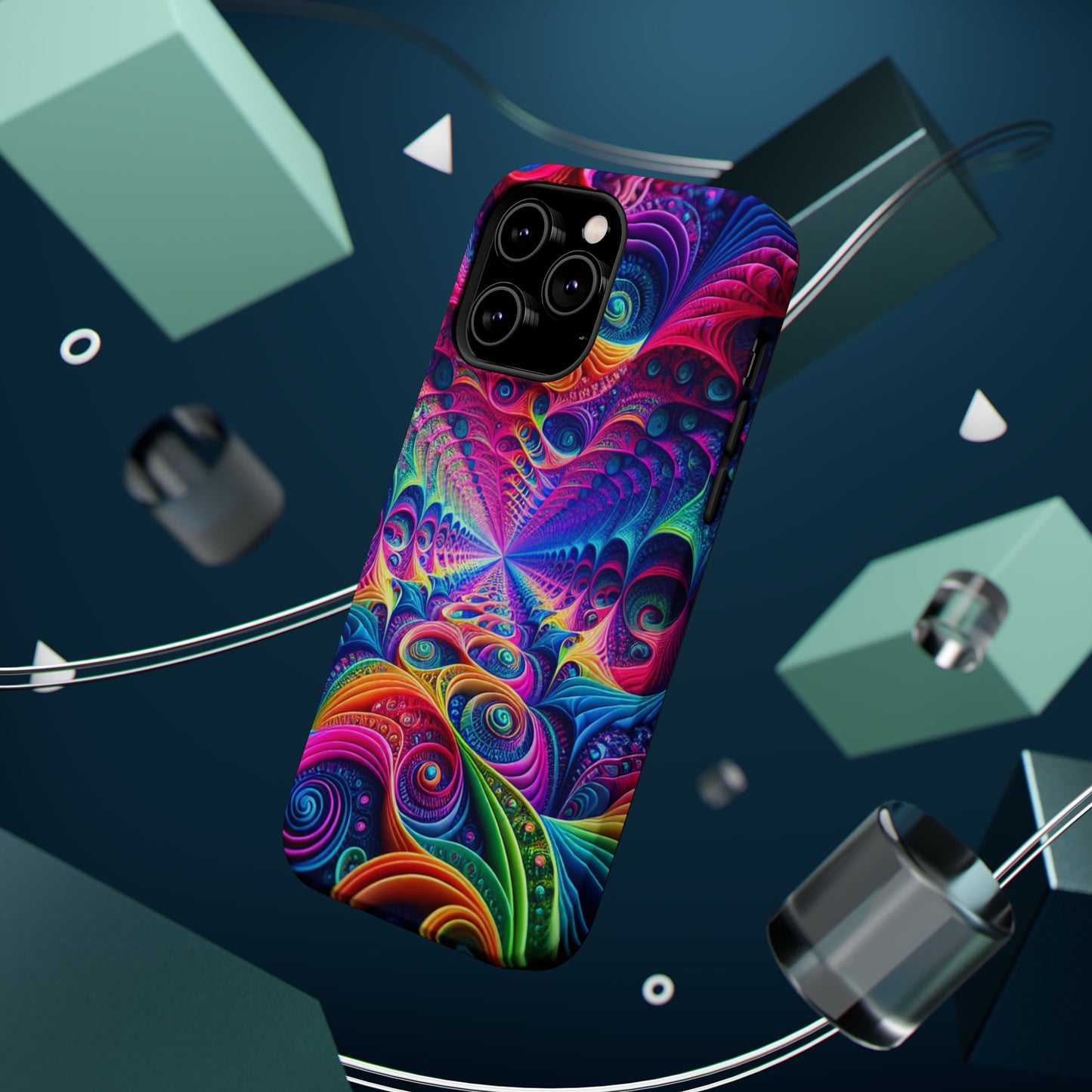 Cosmic Electric Rainbow Frenzy. Neon Trippy Infinity Patterns Premium Art Magsafe Magnet Tough IPhone 13 14 15 Pro Plus Max and Mini in Matte and Glossy Phone cases