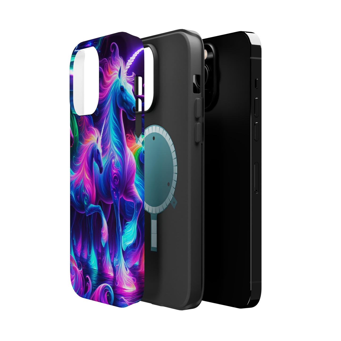 Neon Uniflourish Neon Unicorns Premium Art Magsafe Magnet Tough IPhone 13 14 15 Pro Plus Max and Mini in Matte and Glossy Phone cases