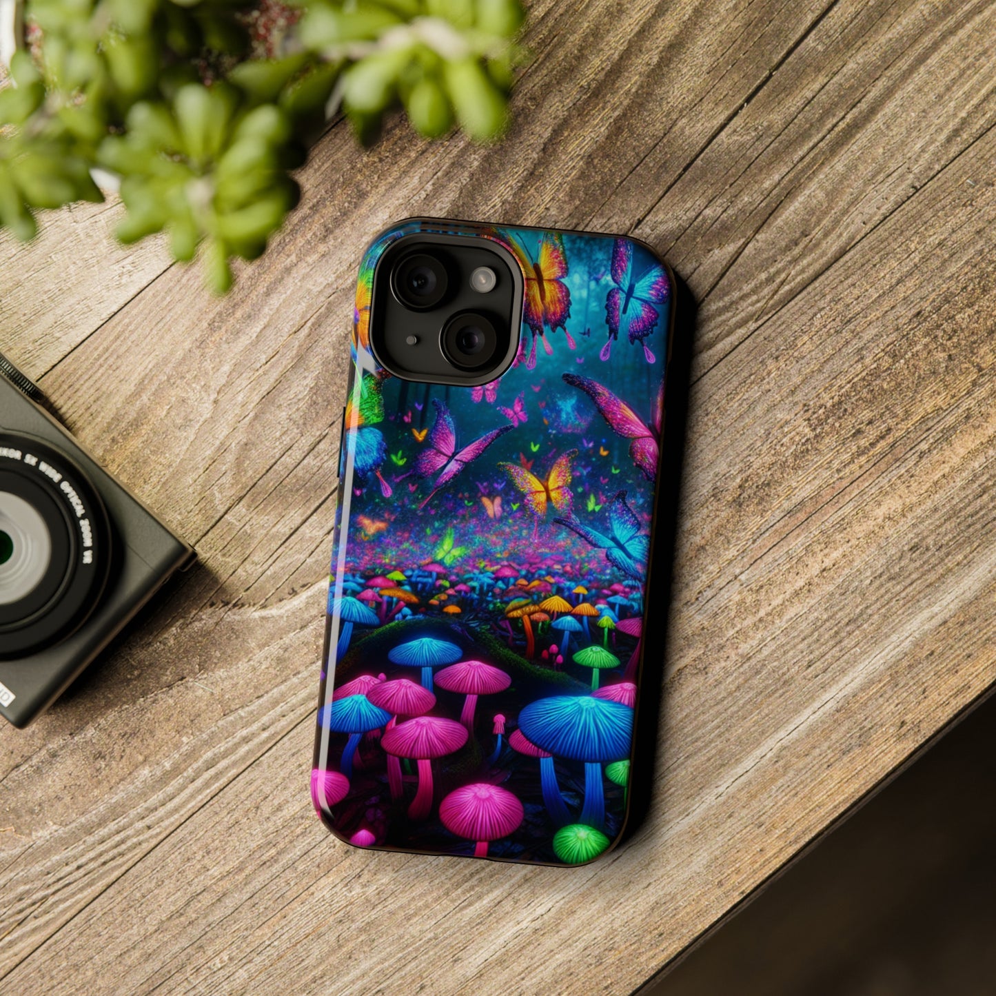 Neon Fruition Neon Butterflies and Mushrooms Premium Art Magsafe Magnet Tough IPhone 13 14 15 Pro Plus Max and Mini in Matte and Glossy Phone cases