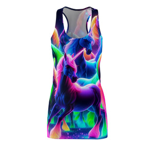 "Neon Divine: A Flock of Unicorns" Neon Unicorns Racerback Dress
