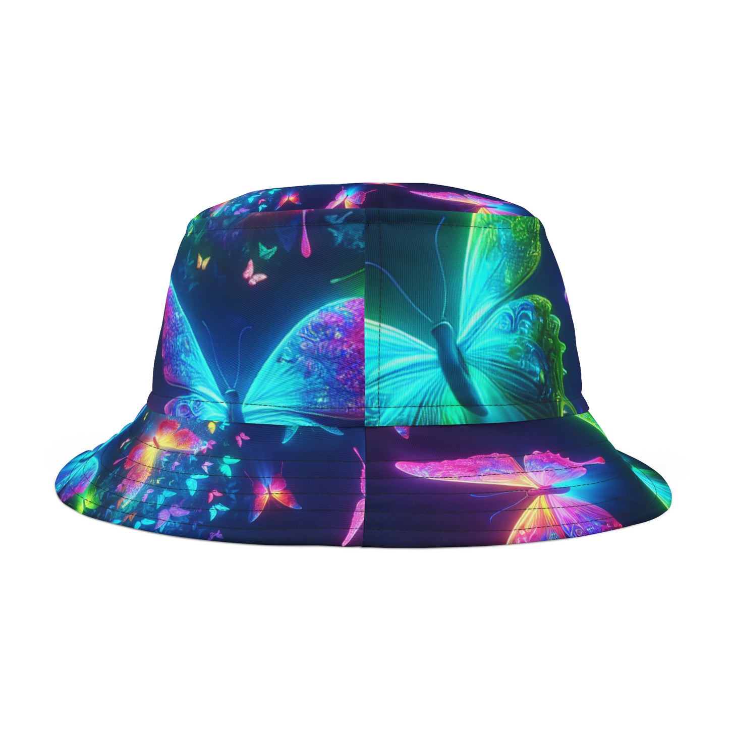 Vivid Electrum Butterflies. Neon Butterflies Bucket Hat
