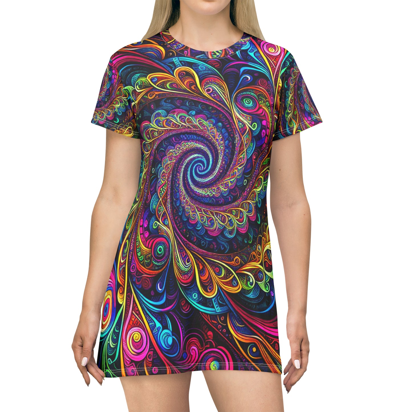 Neon Eternity Vortex. Infinity Patterns Womans T Shirt Dress