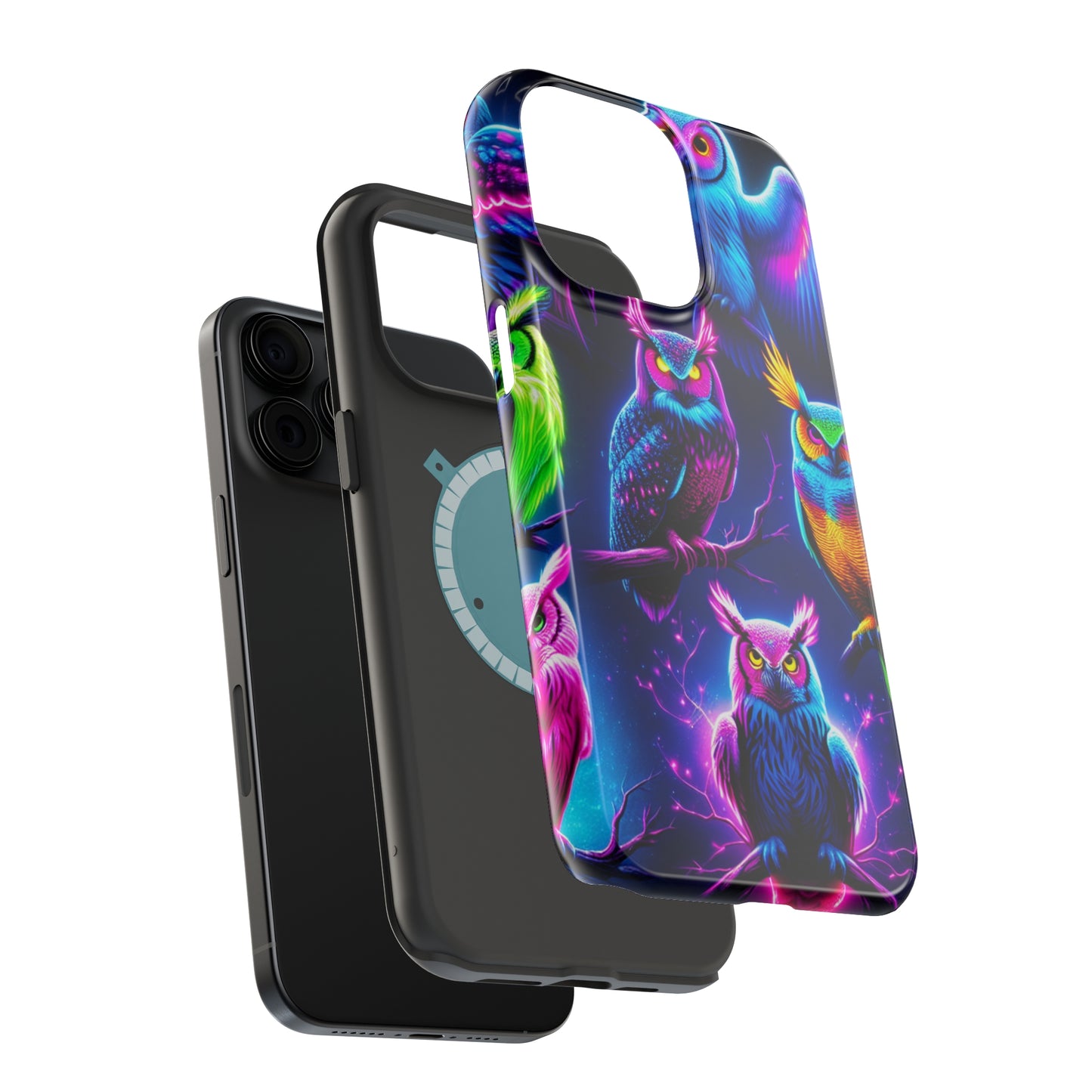 Neon Owlfection. Neon Owls Premium Art Magsafe Magnet Tough IPhone 13 14 15 Pro Plus Max and Mini in Matte and Glossy Phone cases
