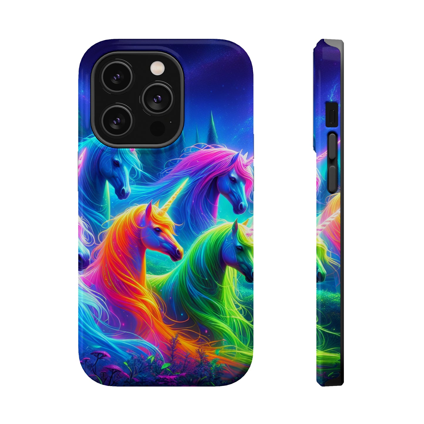 "Vibrant Neon Unicorn Rainbow" Neon Unicorns Premium Art Magsafe Magnet Tough IPhone 13 14 15 Pro Plus Max and Mini in Matte and Glossy Phone cases