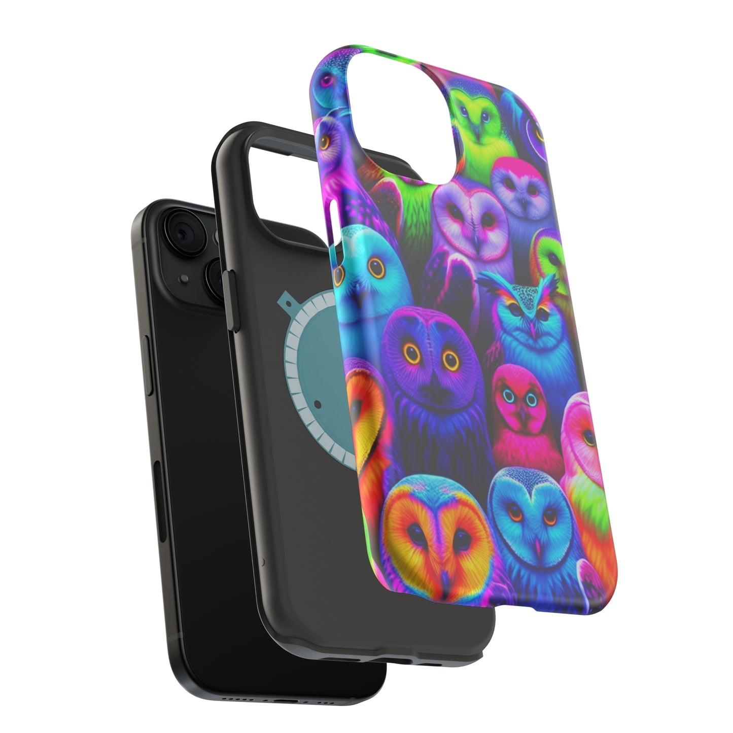 Vivid Nocturnal Neonatures Neon Owls Premium Art Magsafe Magnet Tough IPhone 13 14 15 Pro Plus Max and Mini in Matte and Glossy Phone cases