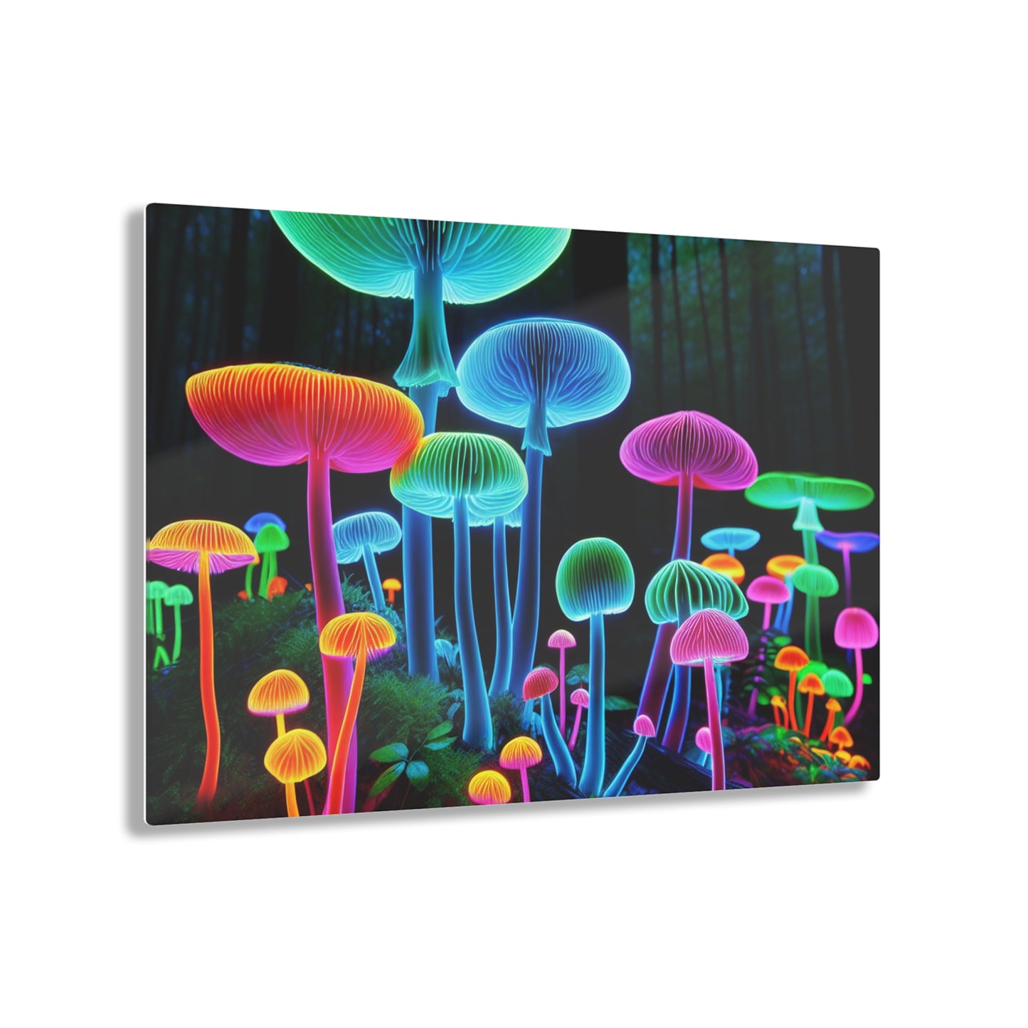 Neon Fungi Glow. Mushrooms 1/4" Glossy Acrylic Art