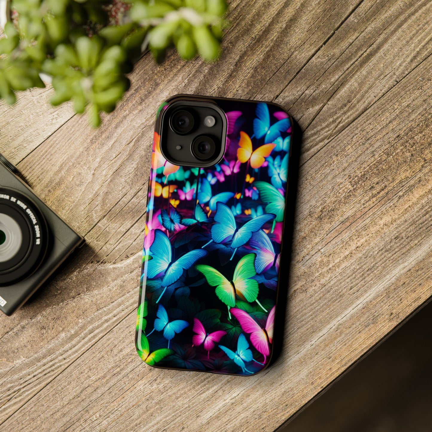 "Neon Butterfly Luridrainbow". Neon Butterflies Premium Art Magsafe Magnet Tough IPhone 13 14 15 Pro Plus Max and Mini in Matte and Glossy Phone cases