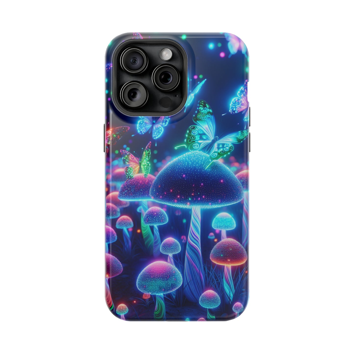 Neon Glitterbug Heaven. Neon Butterflies and Mushrooms Premium Art Magsafe Magnet Tough IPhone 13 14 15 Pro Plus Max and Mini in Matte and Glossy Phone cases