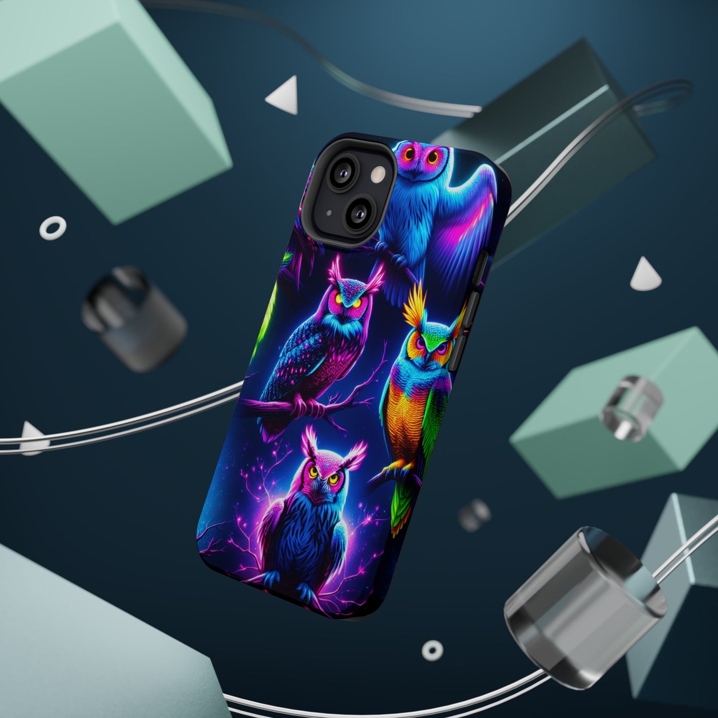 Neon Owlfection. Neon Owls Premium Art Magsafe Magnet Tough IPhone 13 14 15 Pro Plus Max and Mini in Matte and Glossy Phone cases