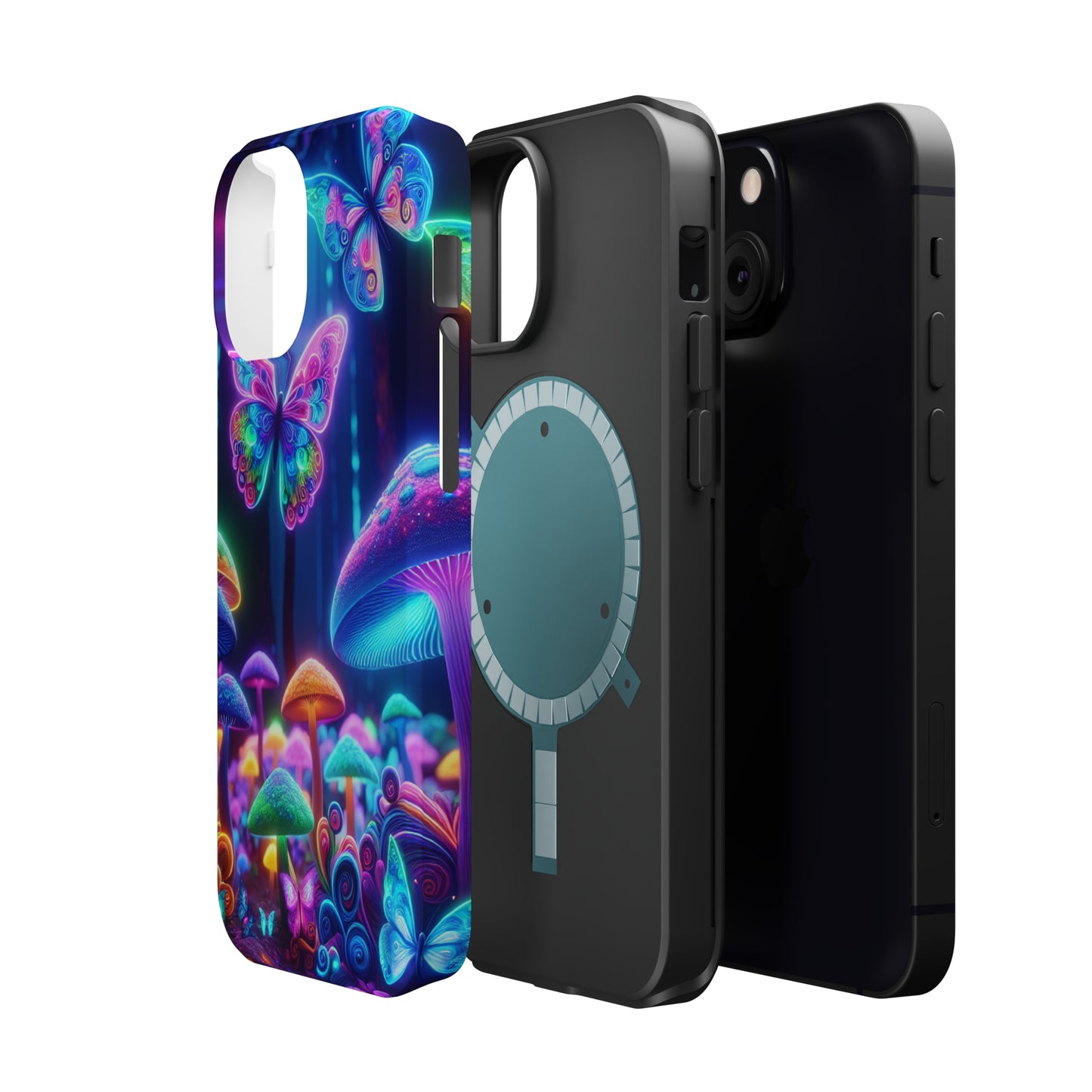 Neon Ecstasy. Neon Butterflies and Mushrooms Premium Art Magsafe Magnet Tough IPhone 13 14 15 Pro Plus Max and Mini in Matte and Glossy Phone cases