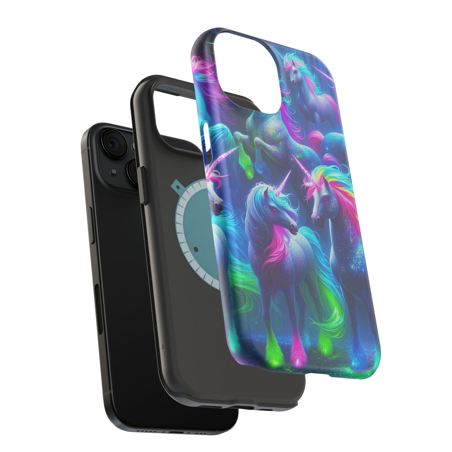 Vivid Dreamscape of Neon Unicorns Neon Unicorns Premium Art Magsafe Magnet Tough IPhone 13 14 15 Pro Plus Max and Mini in Matte and Glossy Phone cases