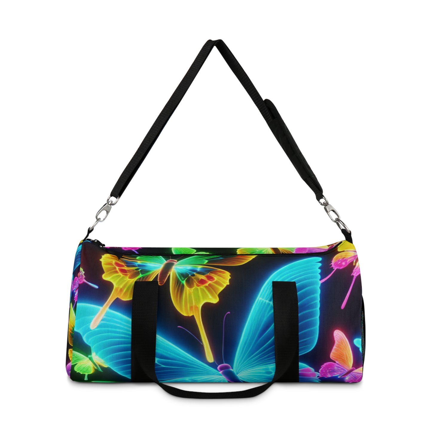 Neon Splendor. - Neon Butterflies Duffle Bag