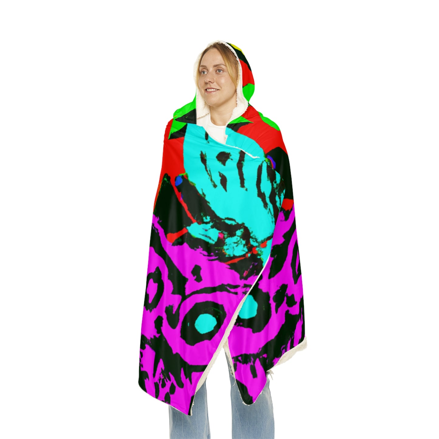 "Neon Nightlife" - NEON Owls Art Hooded Snuggle Blanket