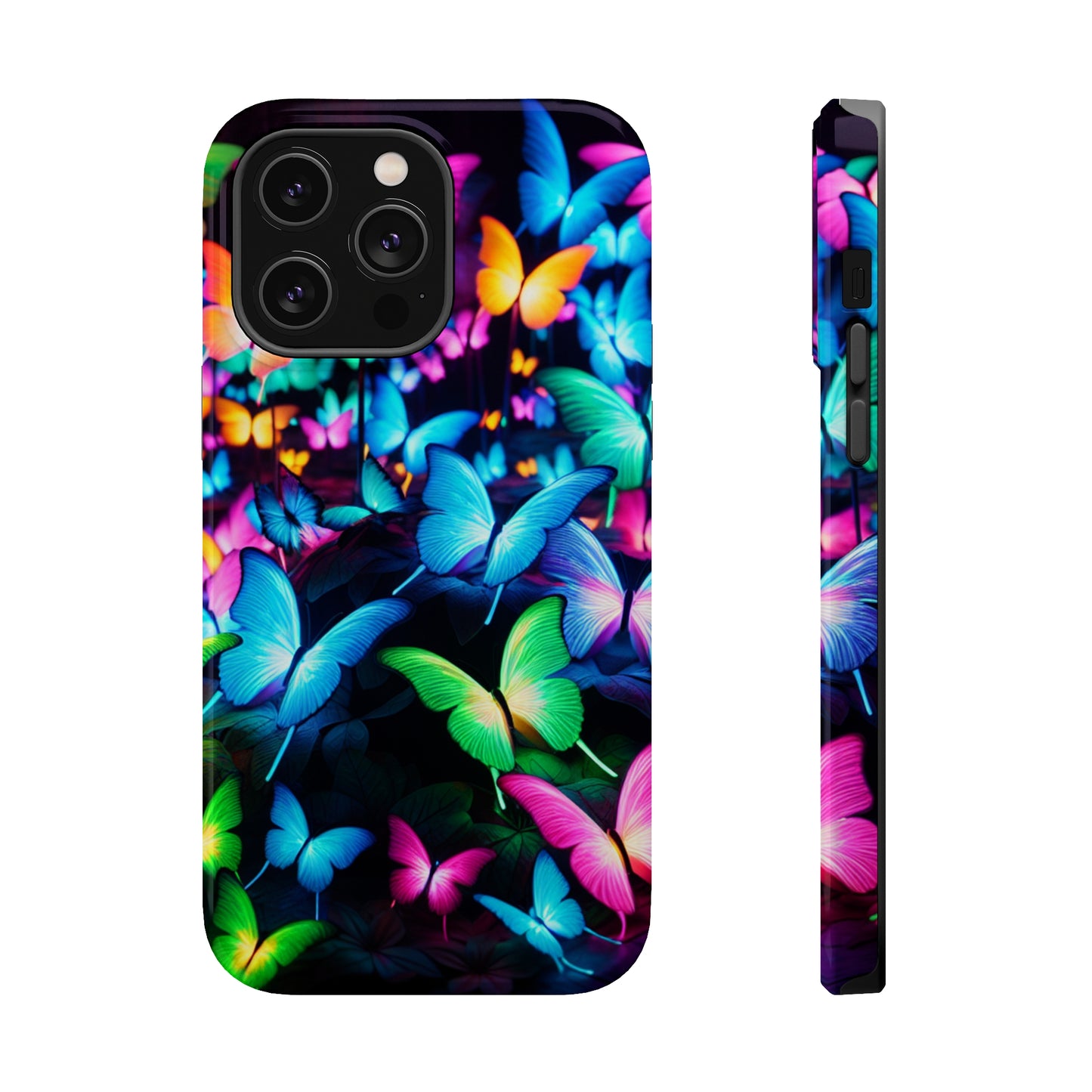 "Neon Butterfly Luridrainbow". Neon Butterflies Premium Art Magsafe Magnet Tough IPhone 13 14 15 Pro Plus Max and Mini in Matte and Glossy Phone cases