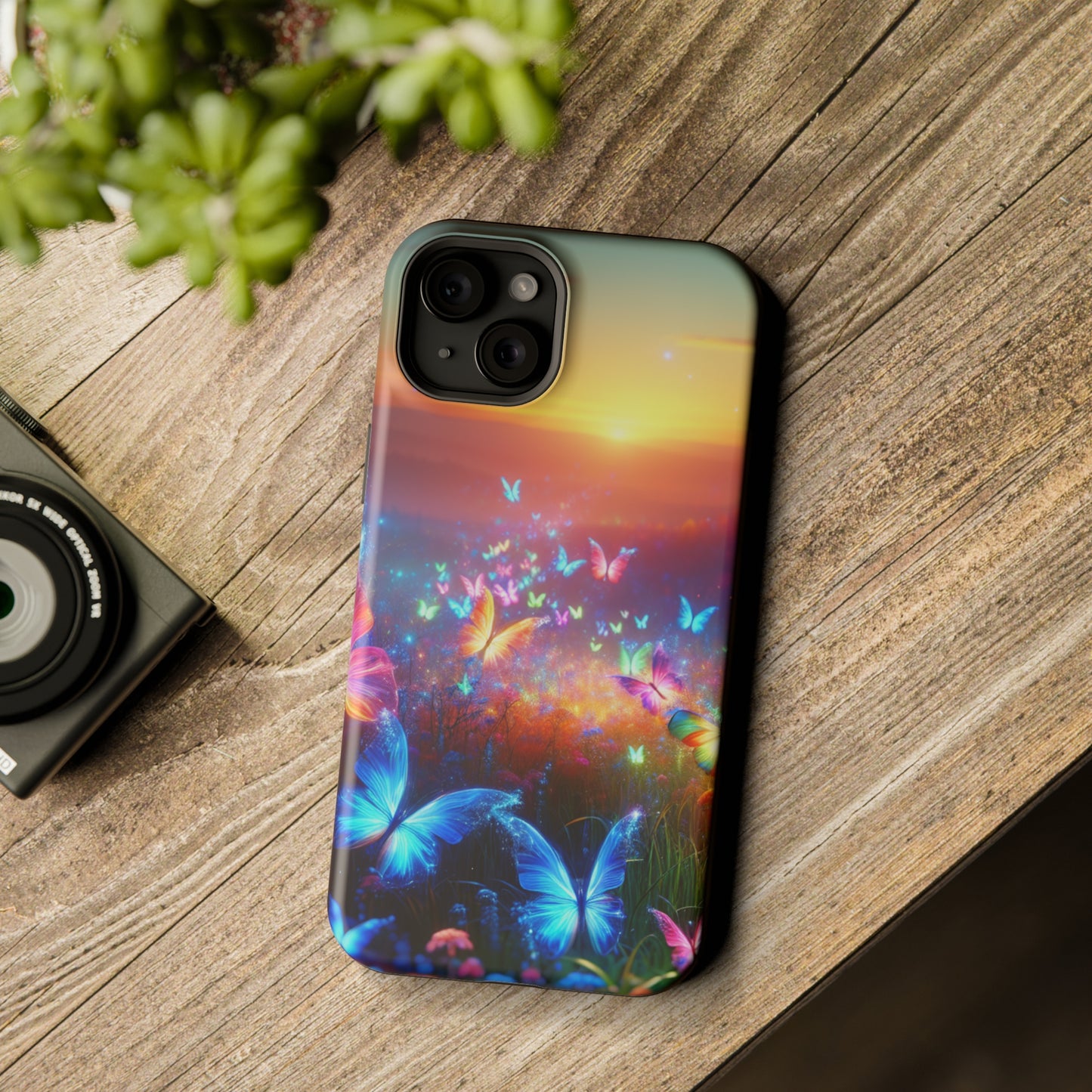 Neon Flight Fantasy Neon Butterflies Premium Art Magsafe Magnet Tough IPhone 13 14 15 Pro Plus Max and Mini in Matte and Glossy Phone cases