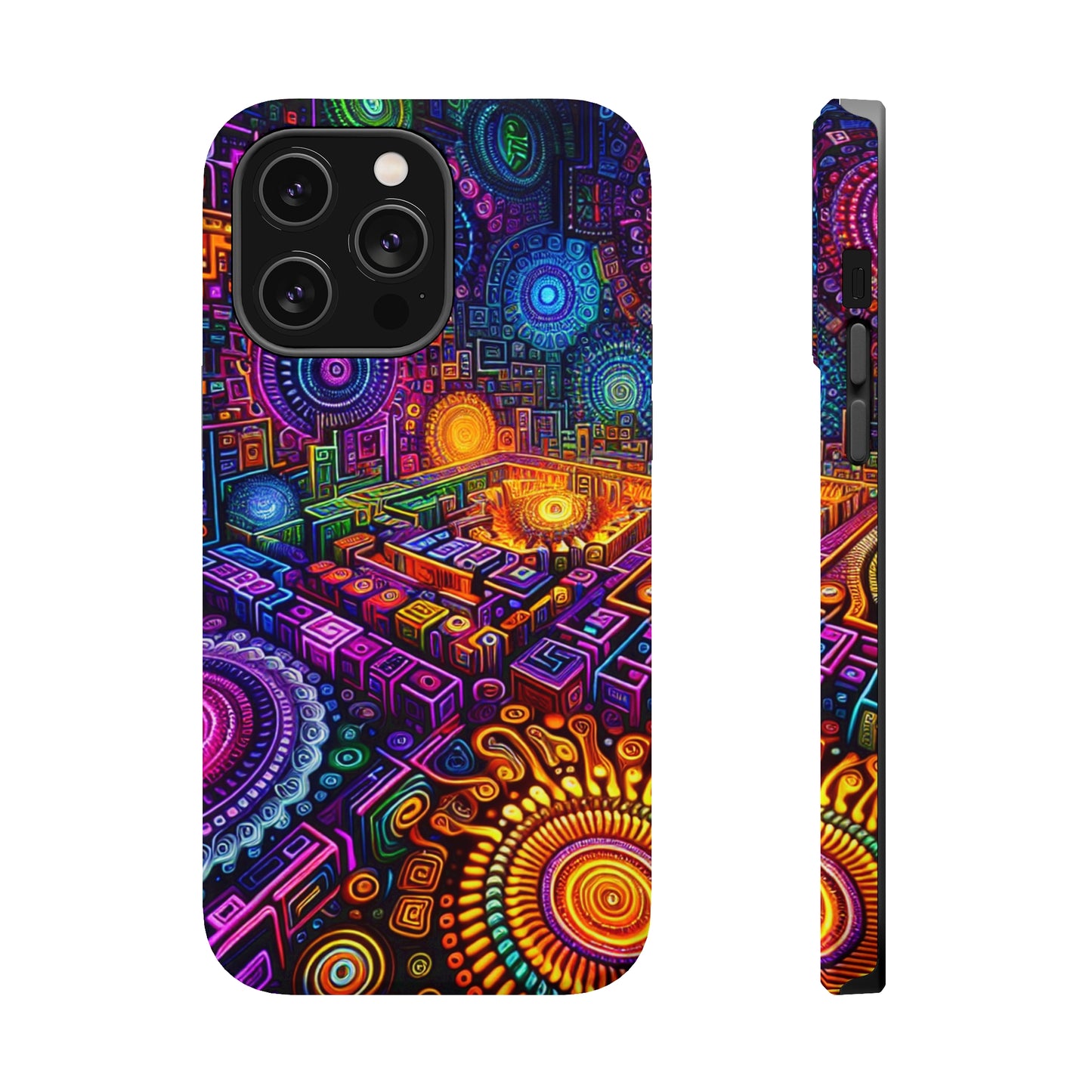 Vivid Voyage of Infinity Neon Splendor. Neon Trippy Infinity Patterns Premium Art Magsafe Magnet Tough IPhone 13 14 15 Pro Plus Max and Mini in Matte and Glossy Phone cases