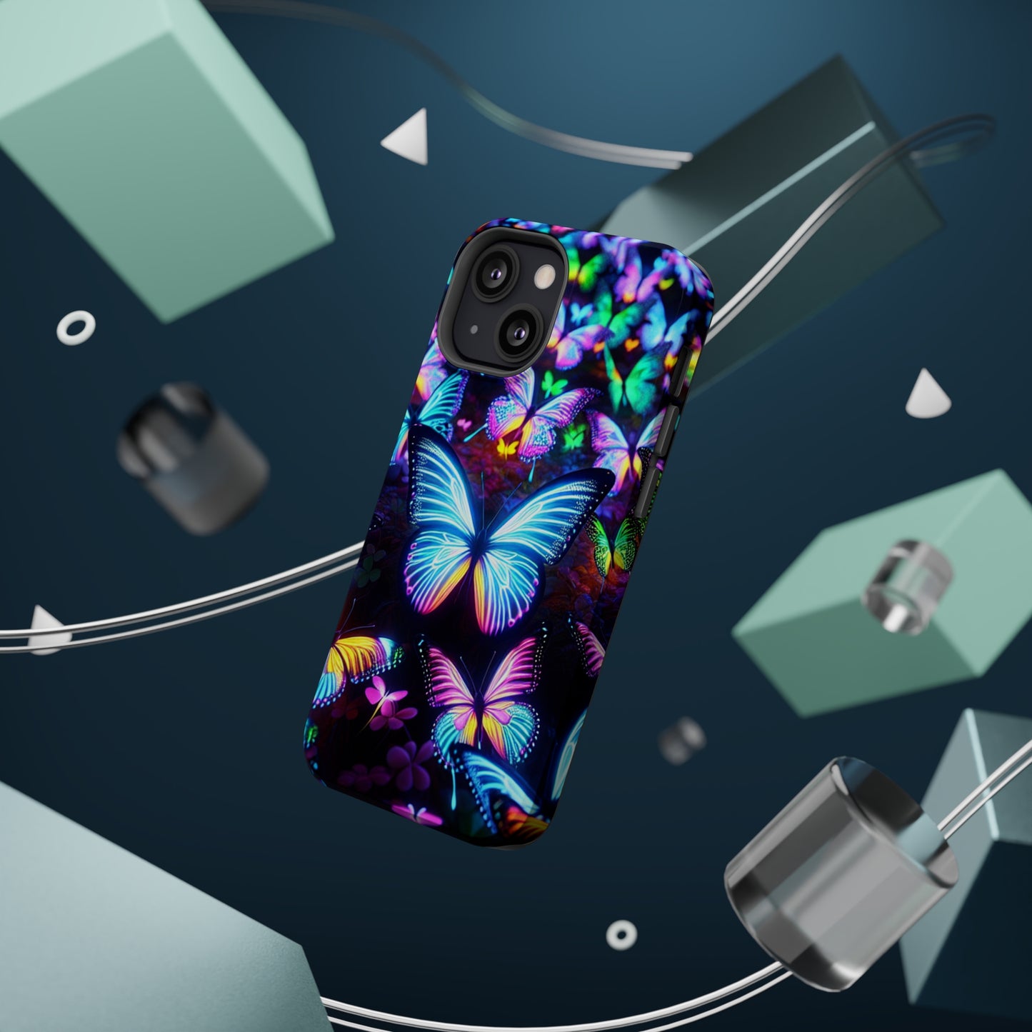 "Neon Butterflies in the Night Sky" Neon Butterflies Premium Art Magsafe Magnet Tough IPhone 13 14 15 Pro Plus Max and Mini in Matte and Glossy Phone cases