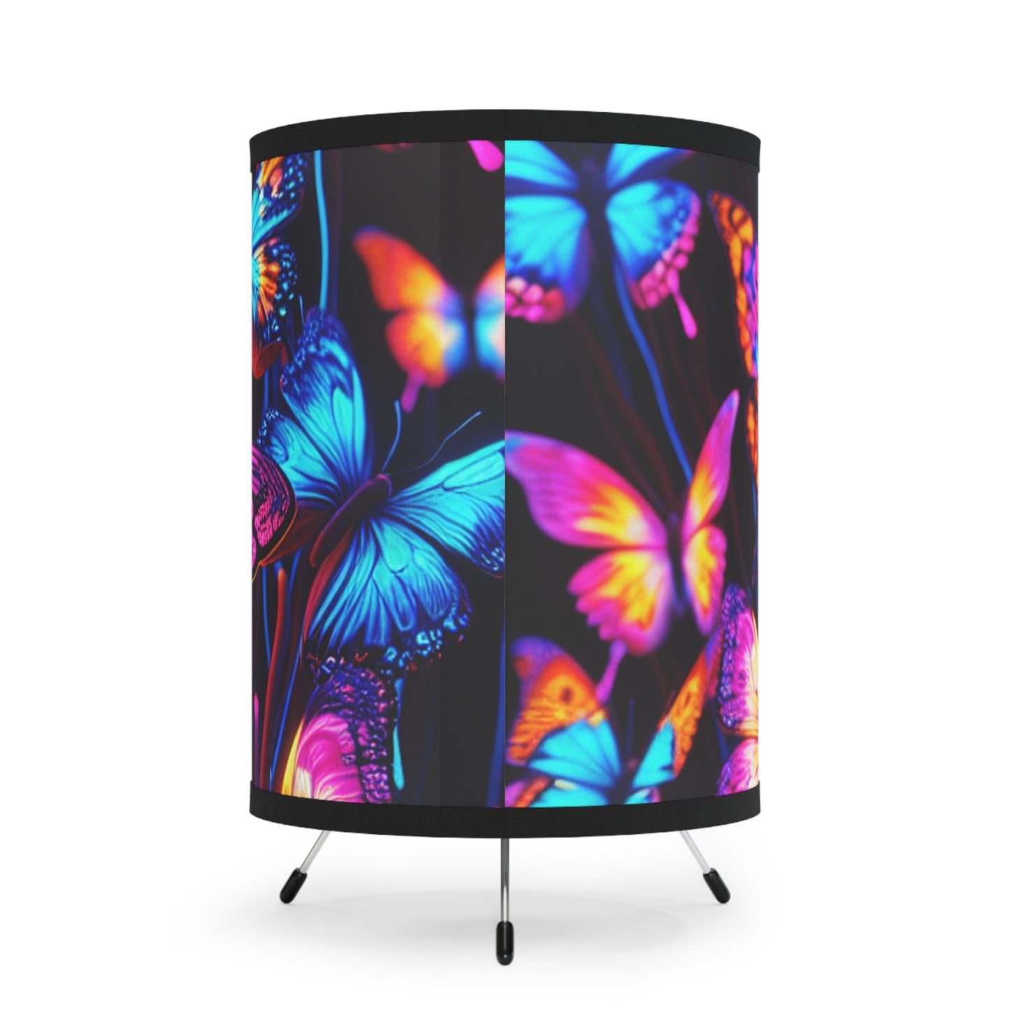 "Glowing Butterfly Symphony" - NEON Butterflies Art Tripod Lamp
