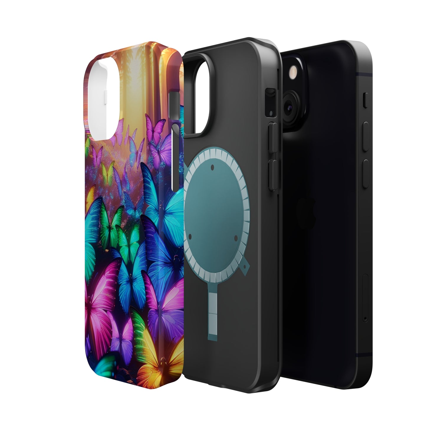 "Radiant Glowing Flight" Neon Butterflies Premium Art Magsafe Magnet Tough IPhone 13 14 15 Pro Plus Max and Mini in Matte and Glossy Phone cases