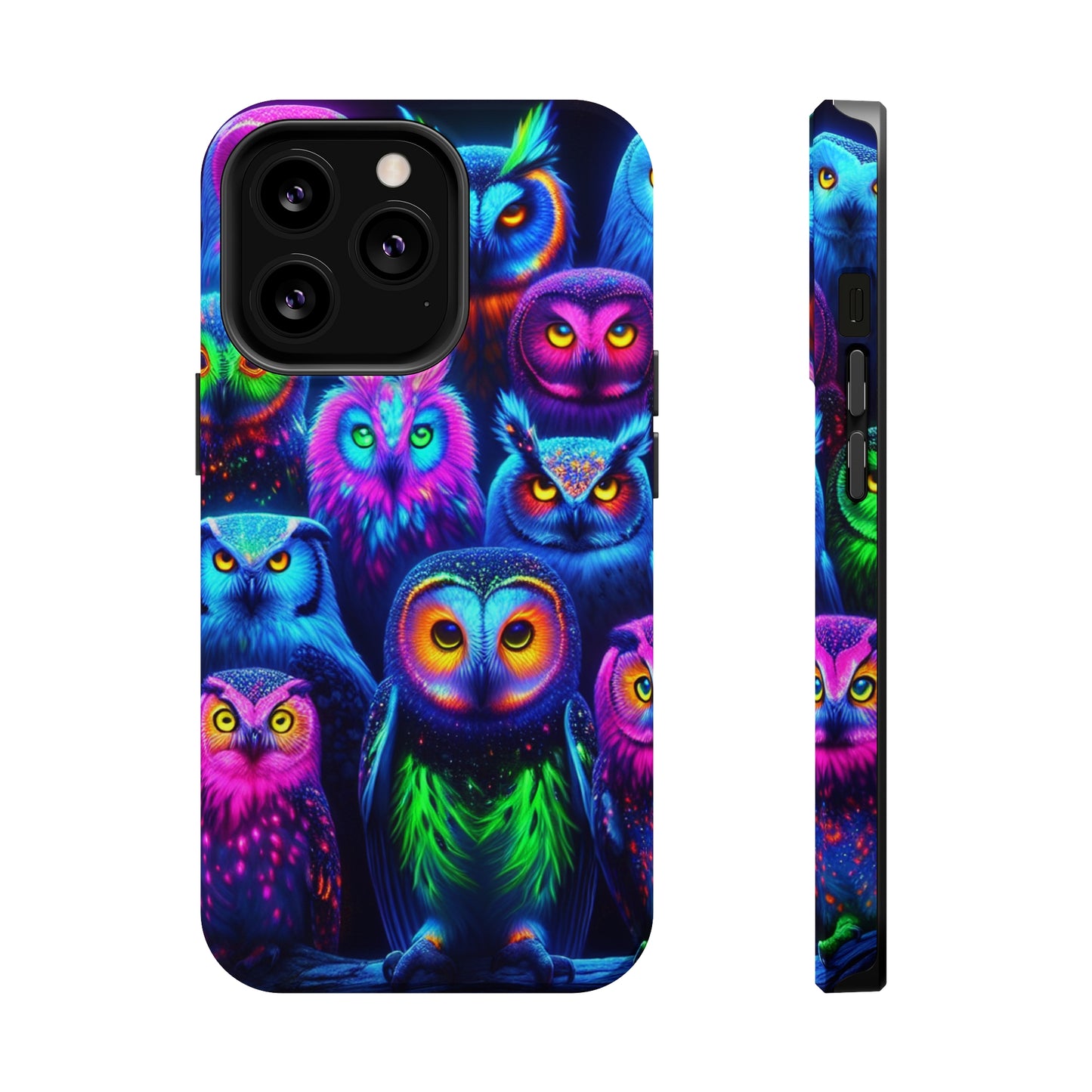 Neon Nocturnal Nook Neon Owls Premium Art Magsafe Magnet Tough IPhone 13 14 15 Pro Plus Max and Mini in Matte and Glossy Phone cases