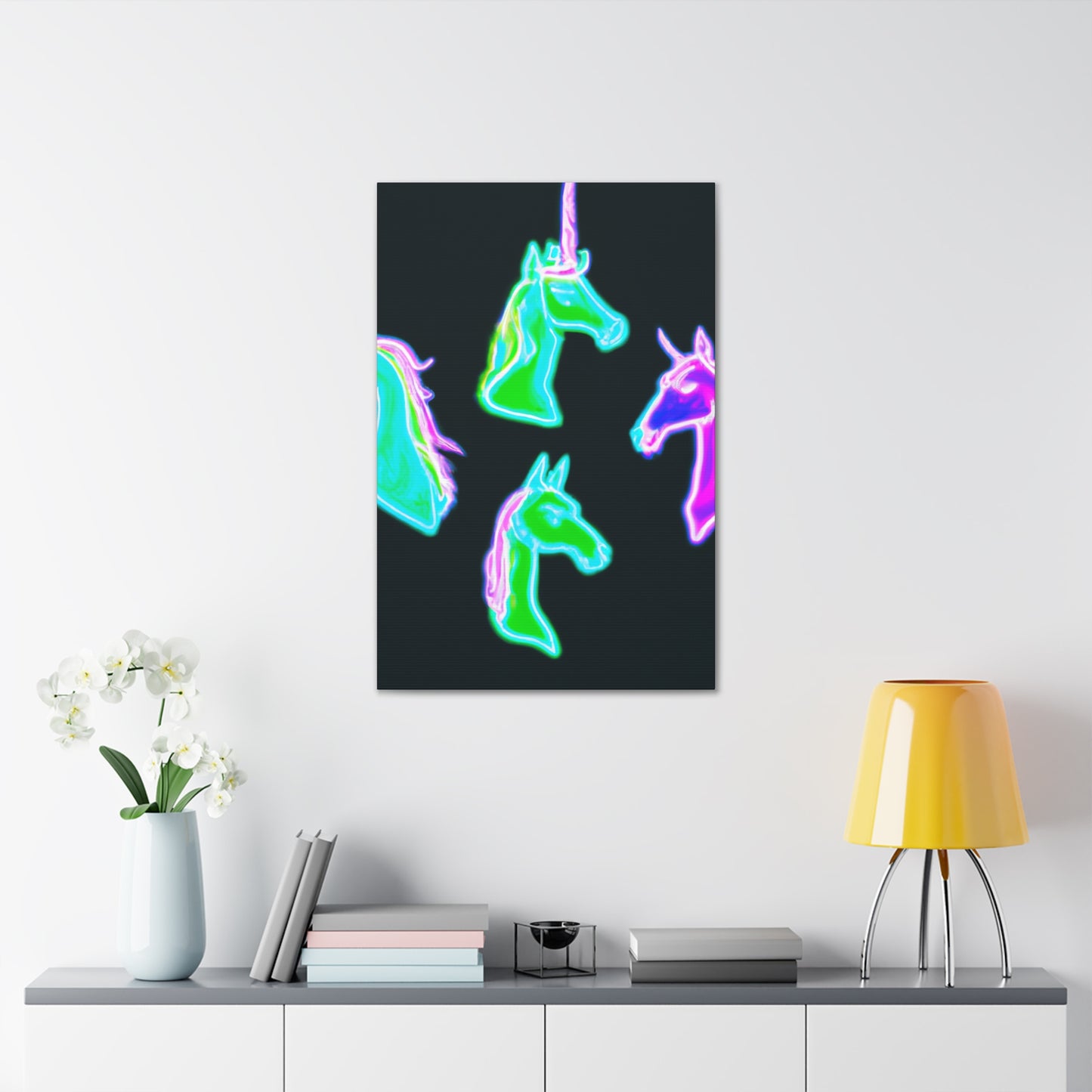 Vivid Nocturnal Unicorns. NEON Unicorns Art Canvas