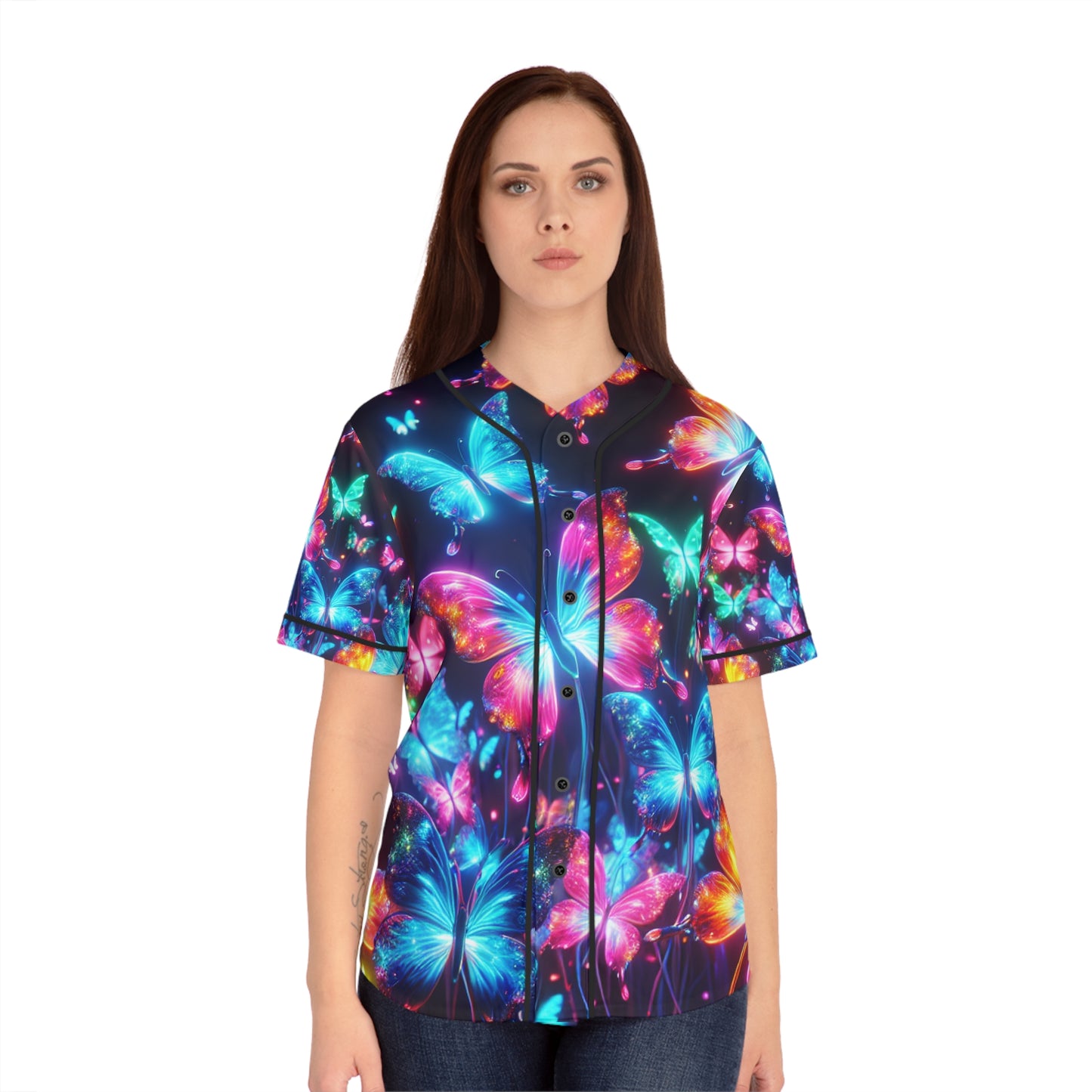 Neon Butterfly Swarm Splatter. Neon Butterflies Womans Jersey