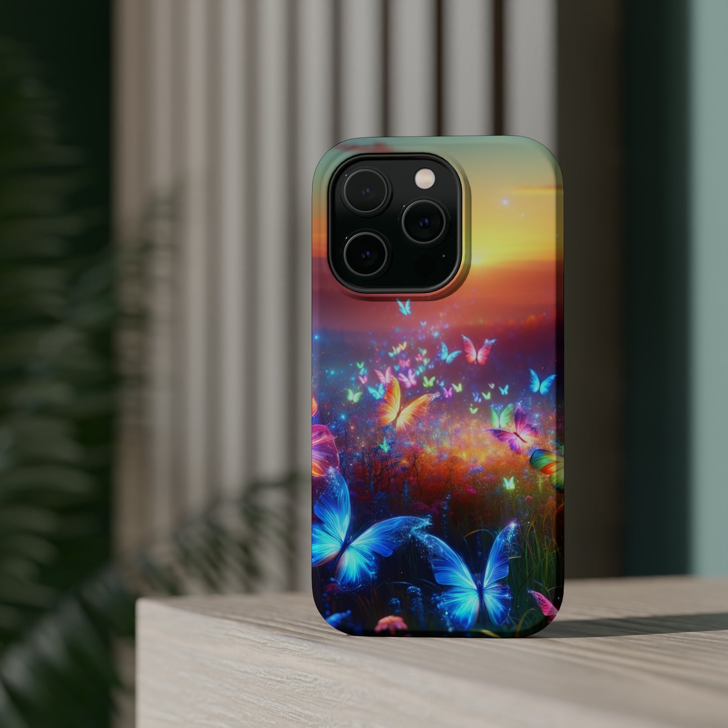 Neon Flight Fantasy Neon Butterflies Premium Art Magsafe Magnet Tough IPhone 13 14 15 Pro Plus Max and Mini in Matte and Glossy Phone cases