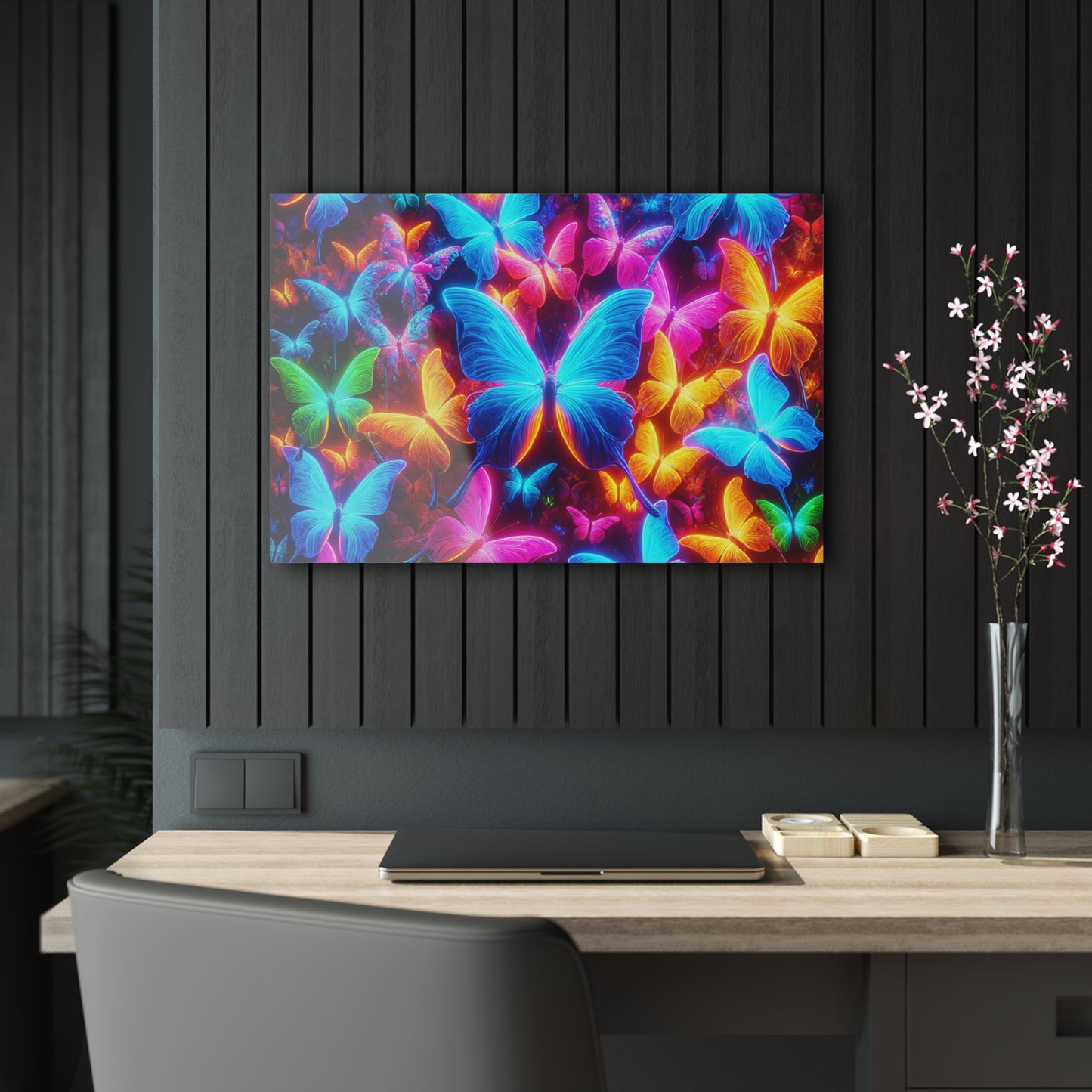 "Trail of Glowing Wings" NEON Butterflies Art 1/4" Glossy Acrylic Art