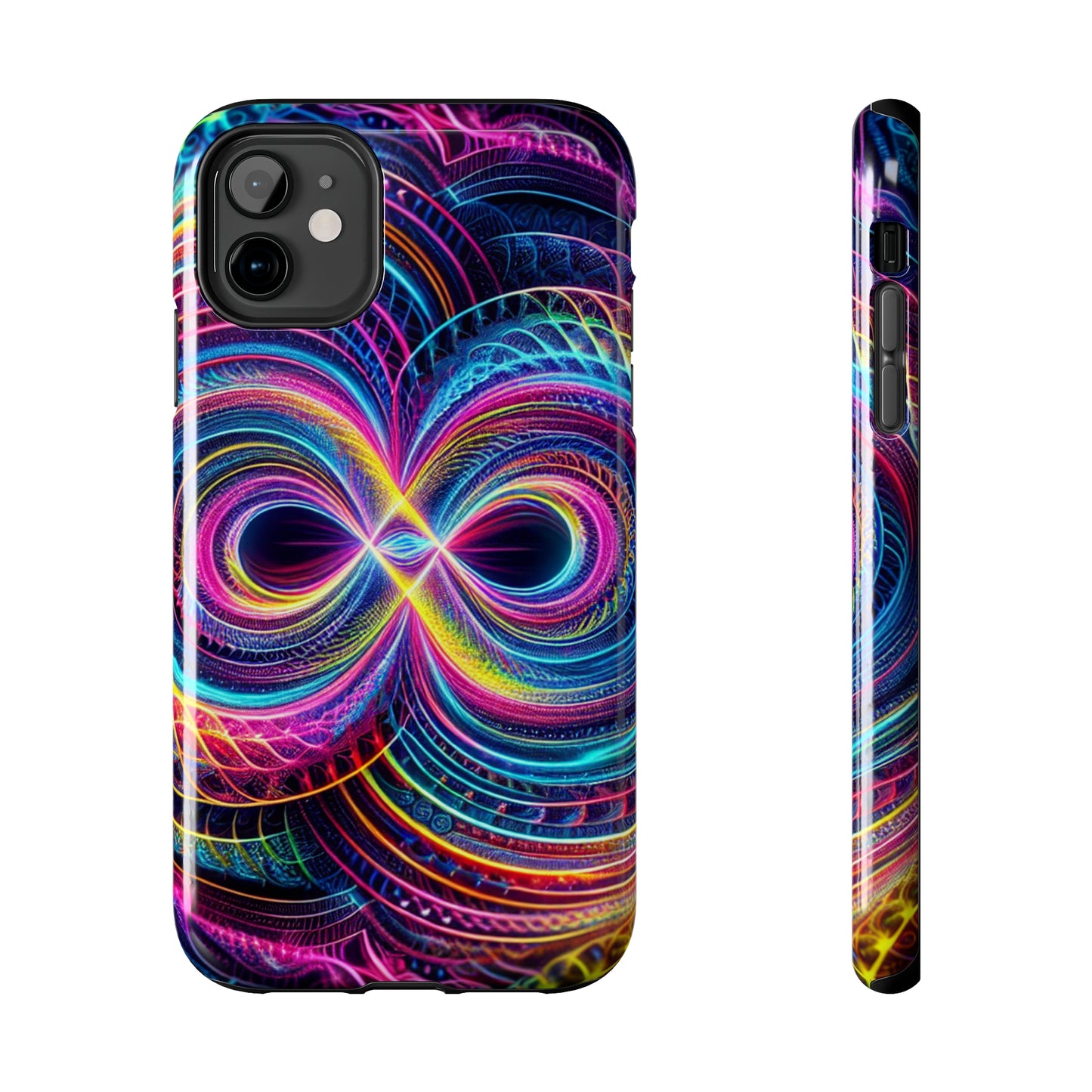 Psychedelic Dreams in Neon Void. Trippy Infinity Patterns Tough Phone Case Iphone 7 8 9 10 11 12 13 14 Pro Max Mini Plus XR XS SE