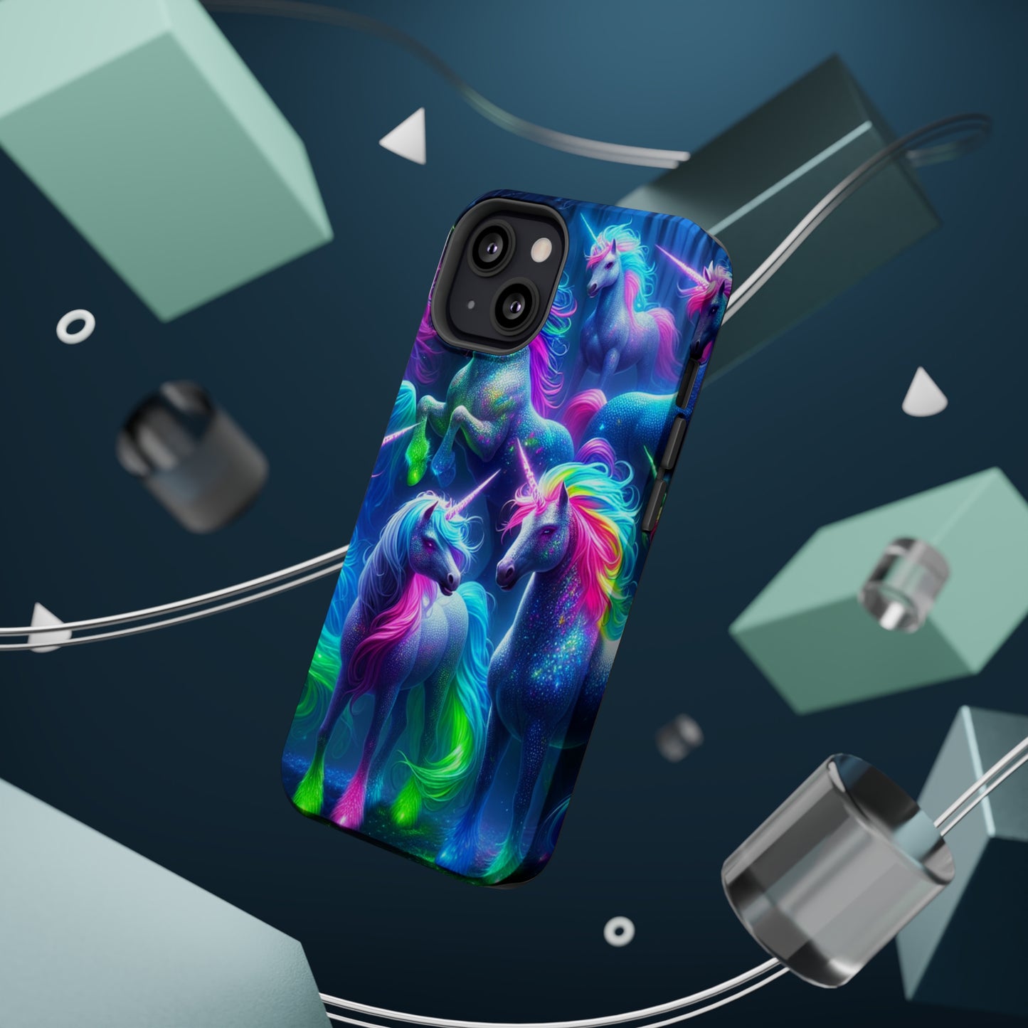 Vivid Dreamscape of Neon Unicorns Neon Unicorns Premium Art Magsafe Magnet Tough IPhone 13 14 15 Pro Plus Max and Mini in Matte and Glossy Phone cases