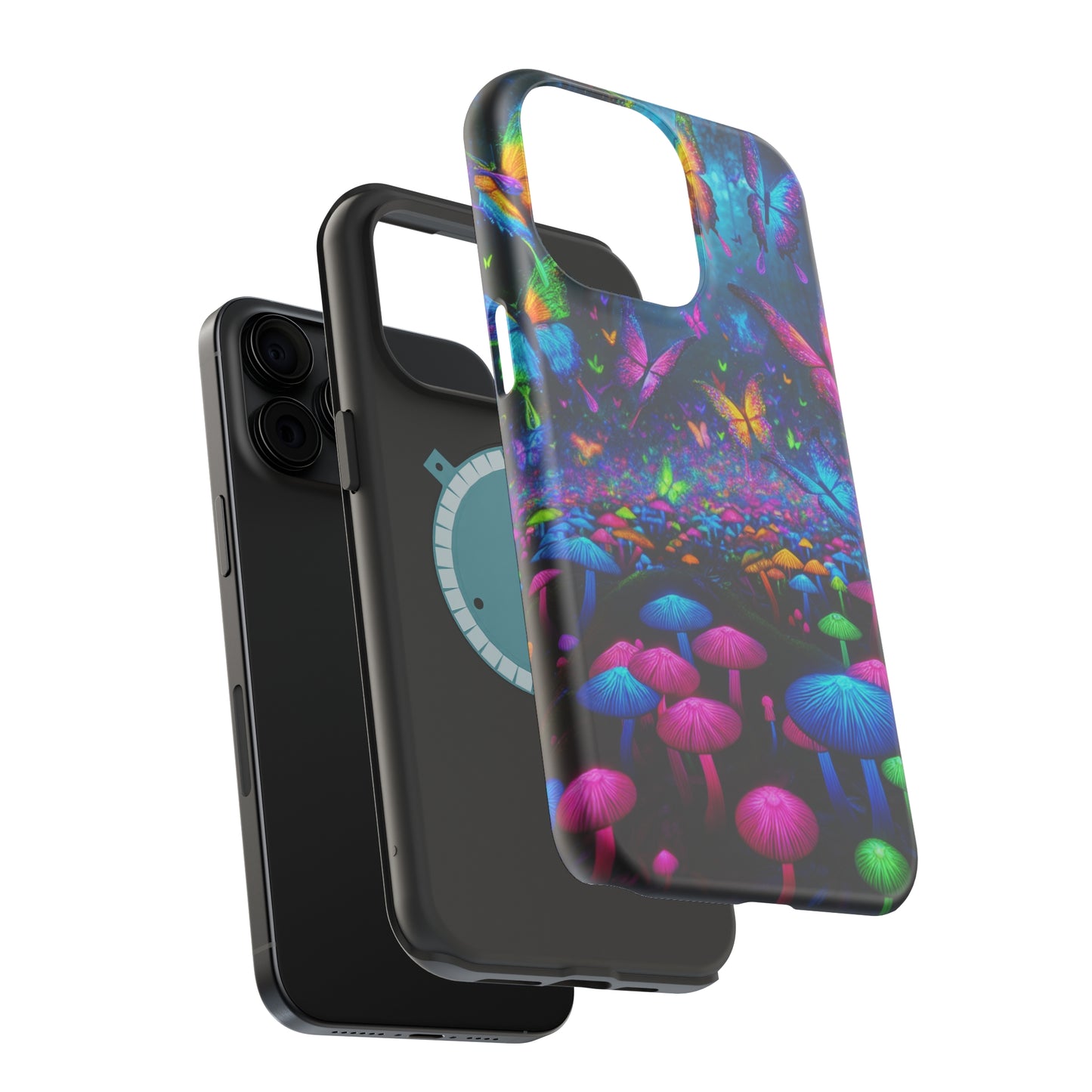 Neon Fruition Neon Butterflies and Mushrooms Premium Art Magsafe Magnet Tough IPhone 13 14 15 Pro Plus Max and Mini in Matte and Glossy Phone cases