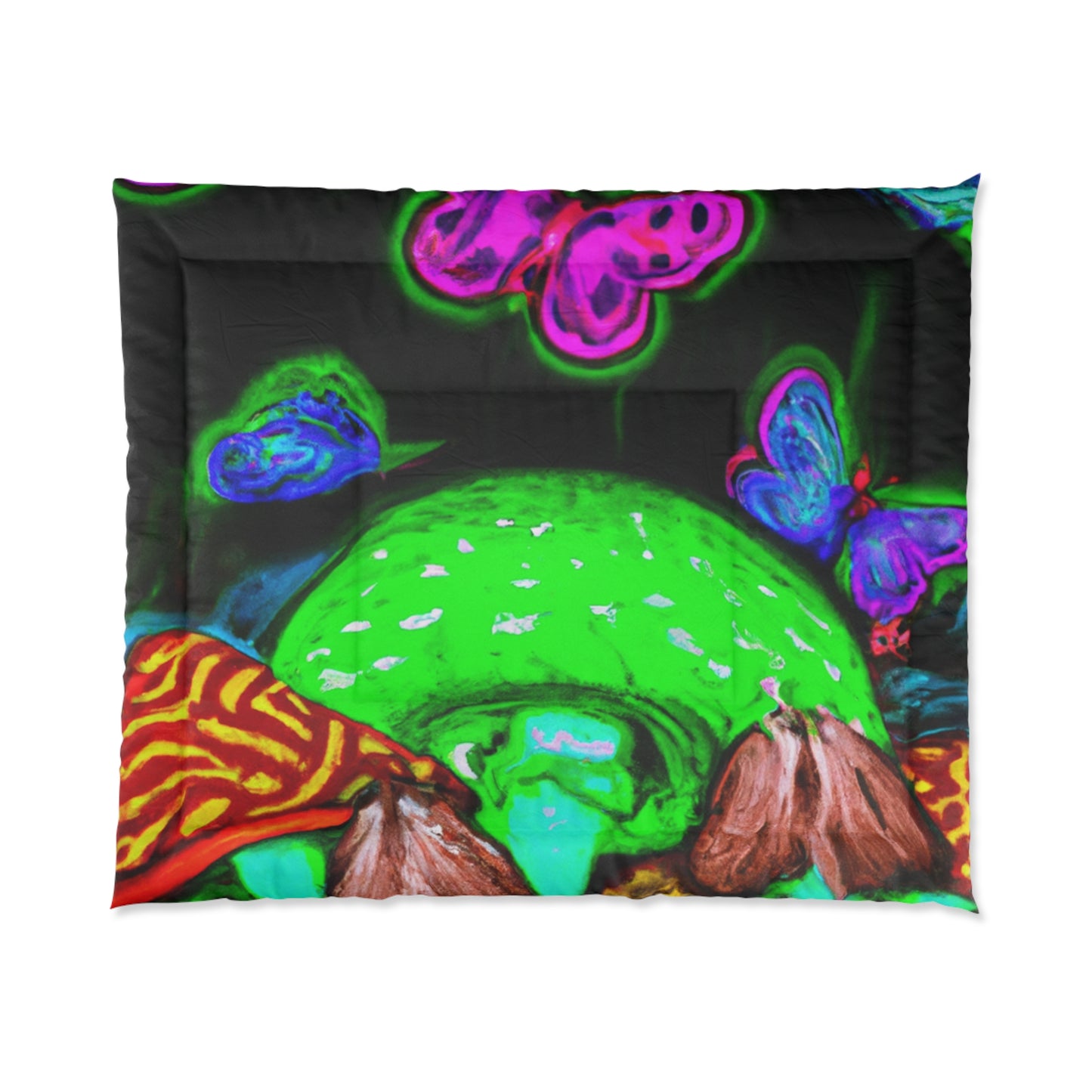 Neon Fantasia. Butterflies & Mushrooms Comforter Blanket