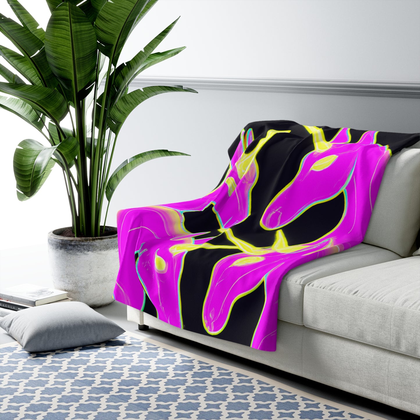 "Rainbow Illusions" - NEON Unicorns Art Sherpa Blanket