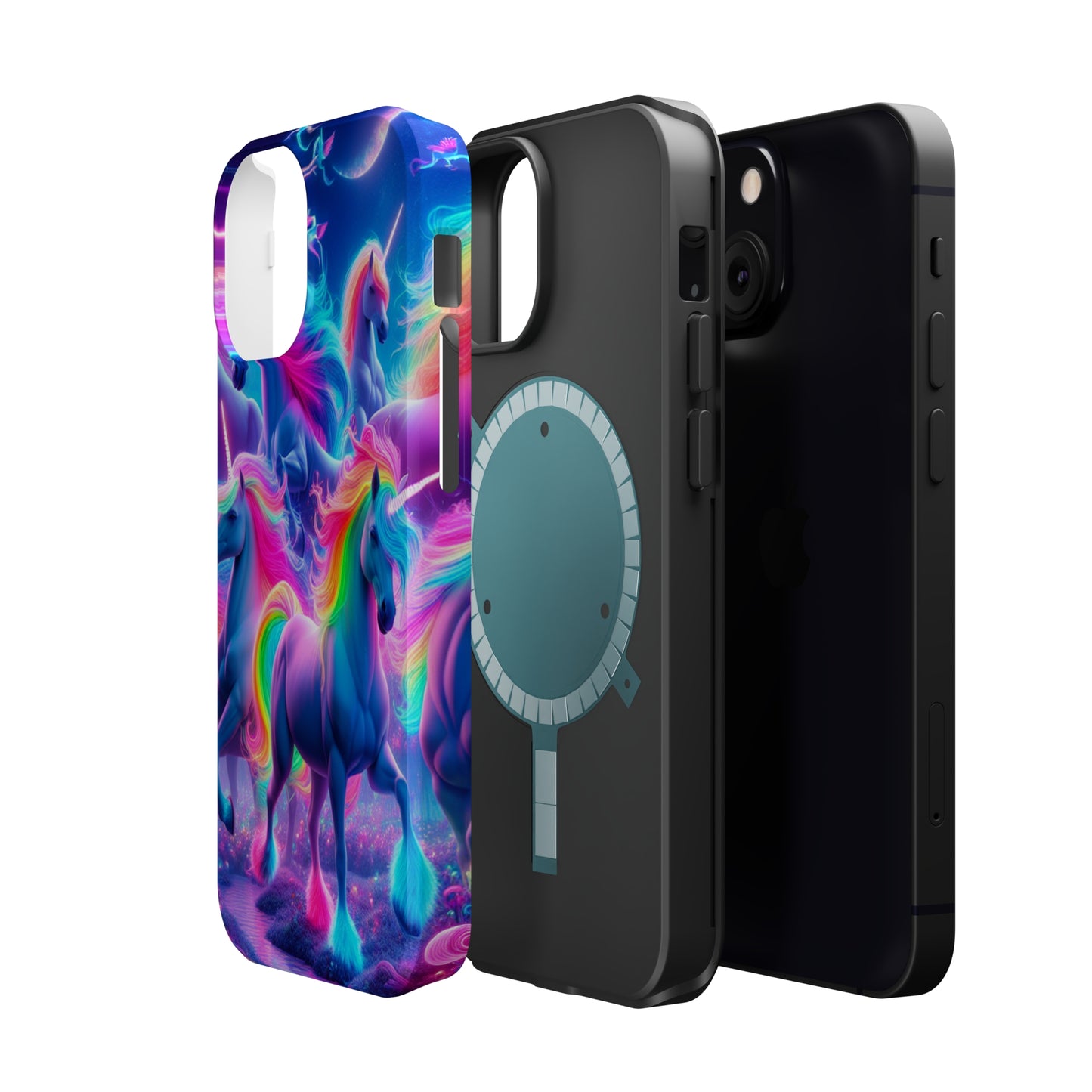 "Unicorn Prism" Neon Unicorns Premium Art Magsafe Magnet Tough IPhone 13 14 15 Pro Plus Max and Mini in Matte and Glossy Phone cases
