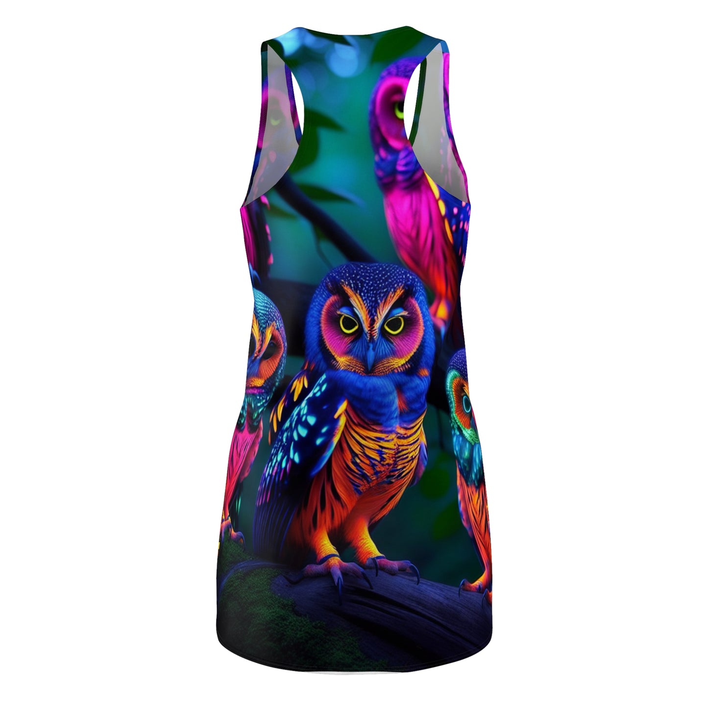 Neon Nocturne. Neon Owls Racerback Dress