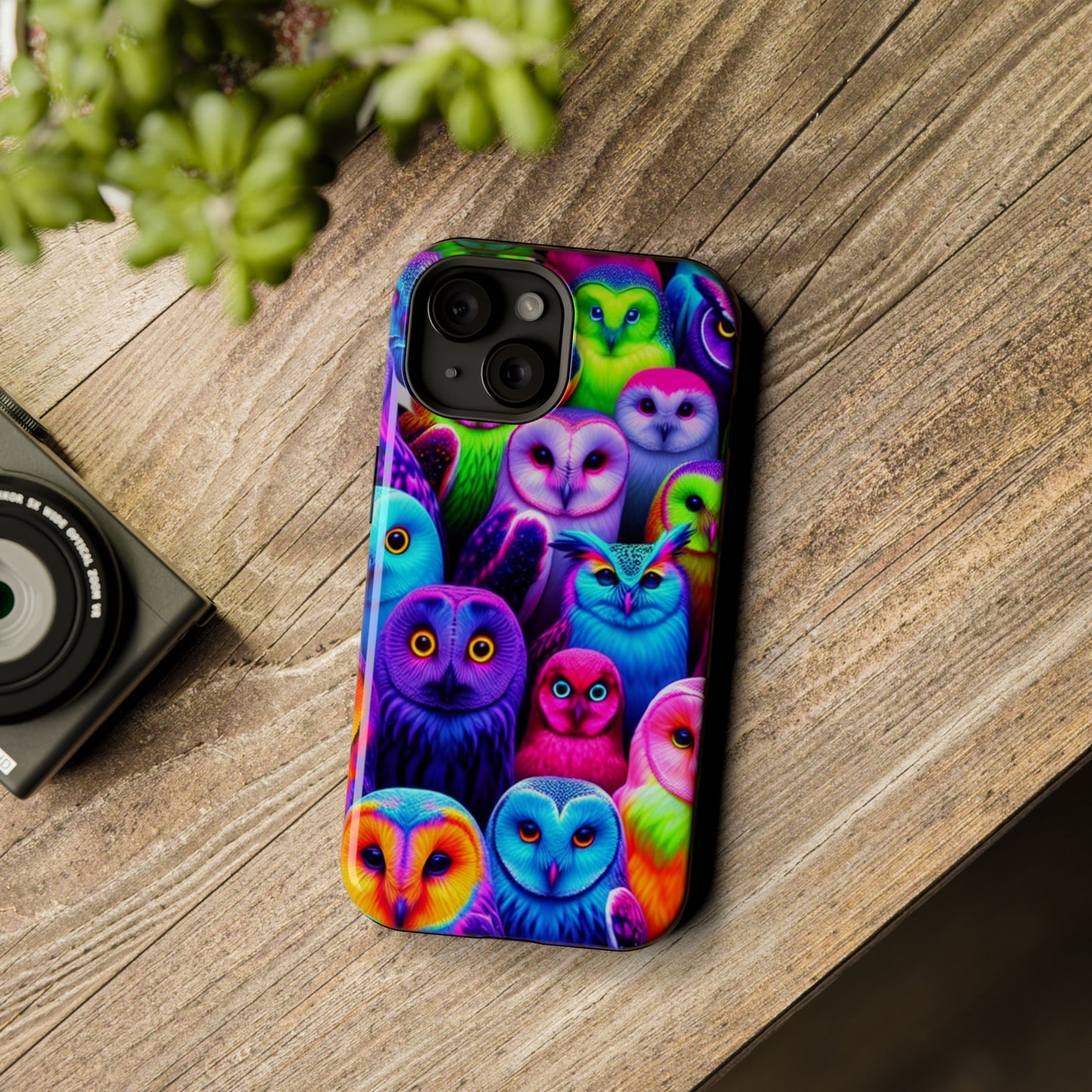 Vivid Nocturnal Neonatures Neon Owls Premium Art Magsafe Magnet Tough IPhone 13 14 15 Pro Plus Max and Mini in Matte and Glossy Phone cases