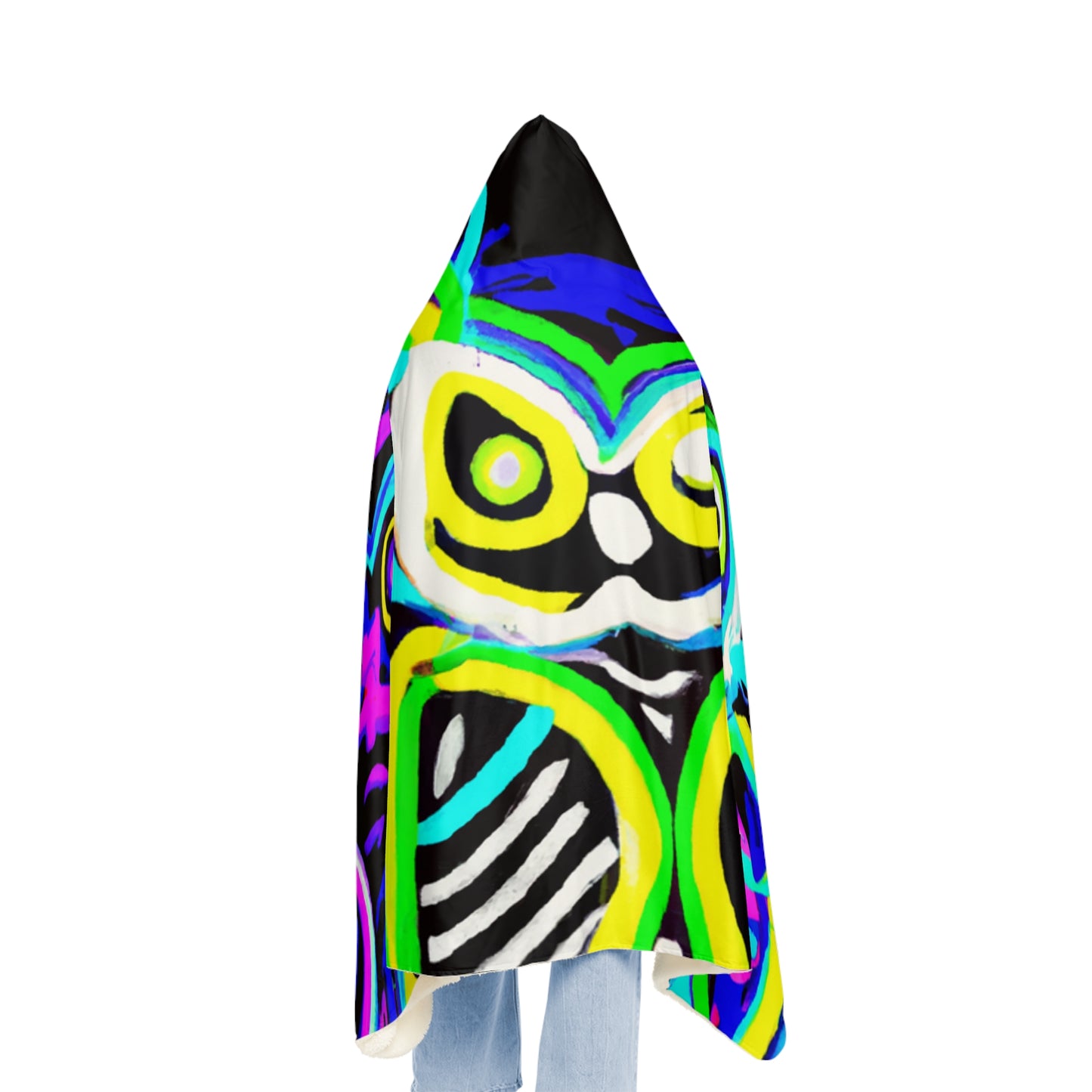 "Owls in Technicolor". - NEON Owls Art Hooded Snuggle Blanket