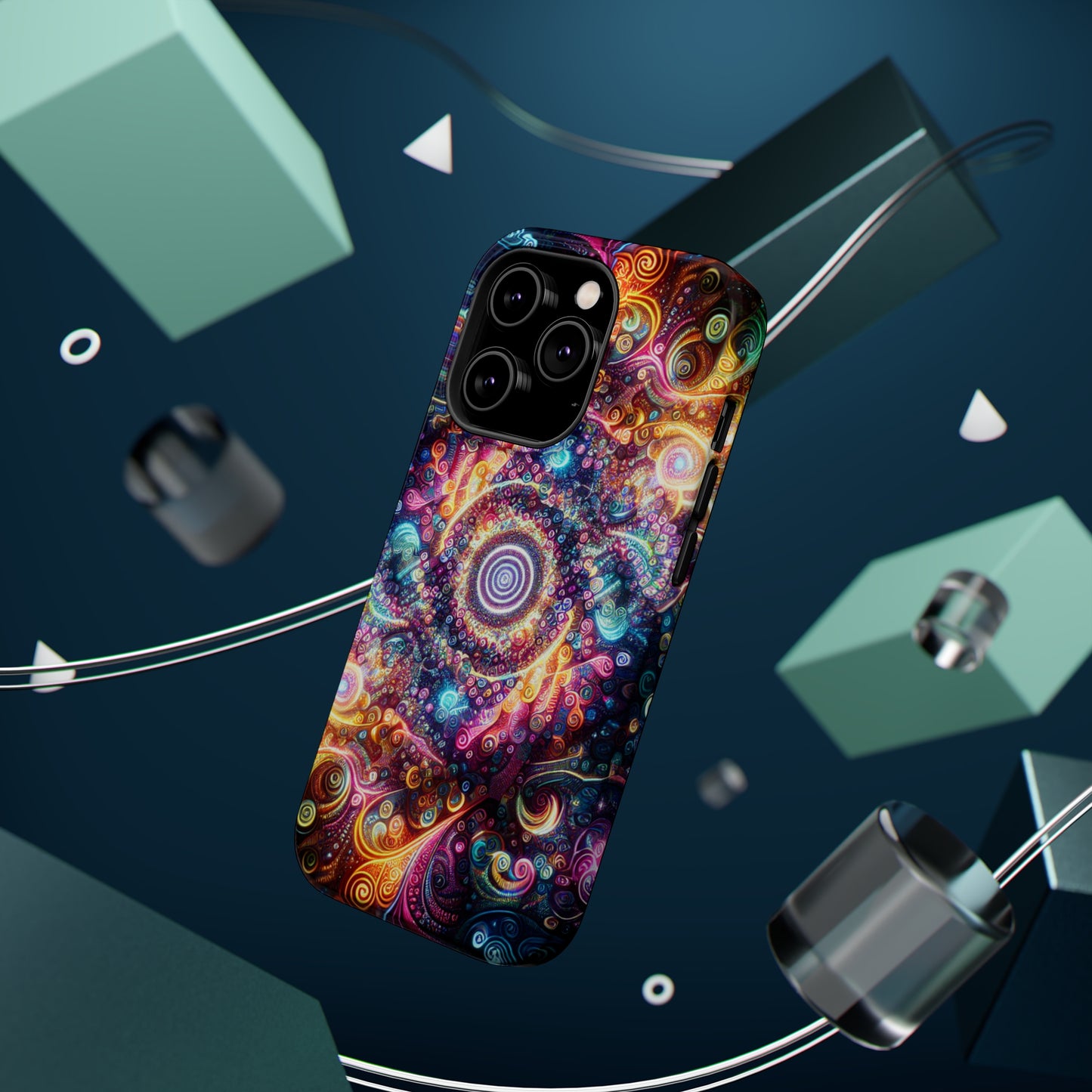Cosmic Chromatic Mirage. Neon Trippy Infinity Patterns Premium Art Magsafe Magnet Tough IPhone 13 14 15 Pro Plus Max and Mini in Matte and Glossy Phone cases