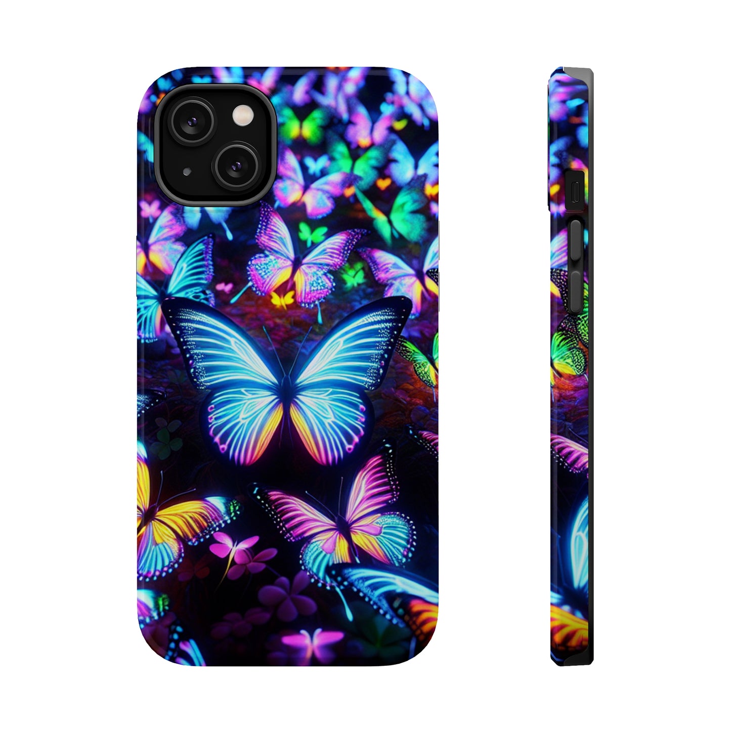 "Neon Butterflies in the Night Sky" Neon Butterflies Premium Art Magsafe Magnet Tough IPhone 13 14 15 Pro Plus Max and Mini in Matte and Glossy Phone cases