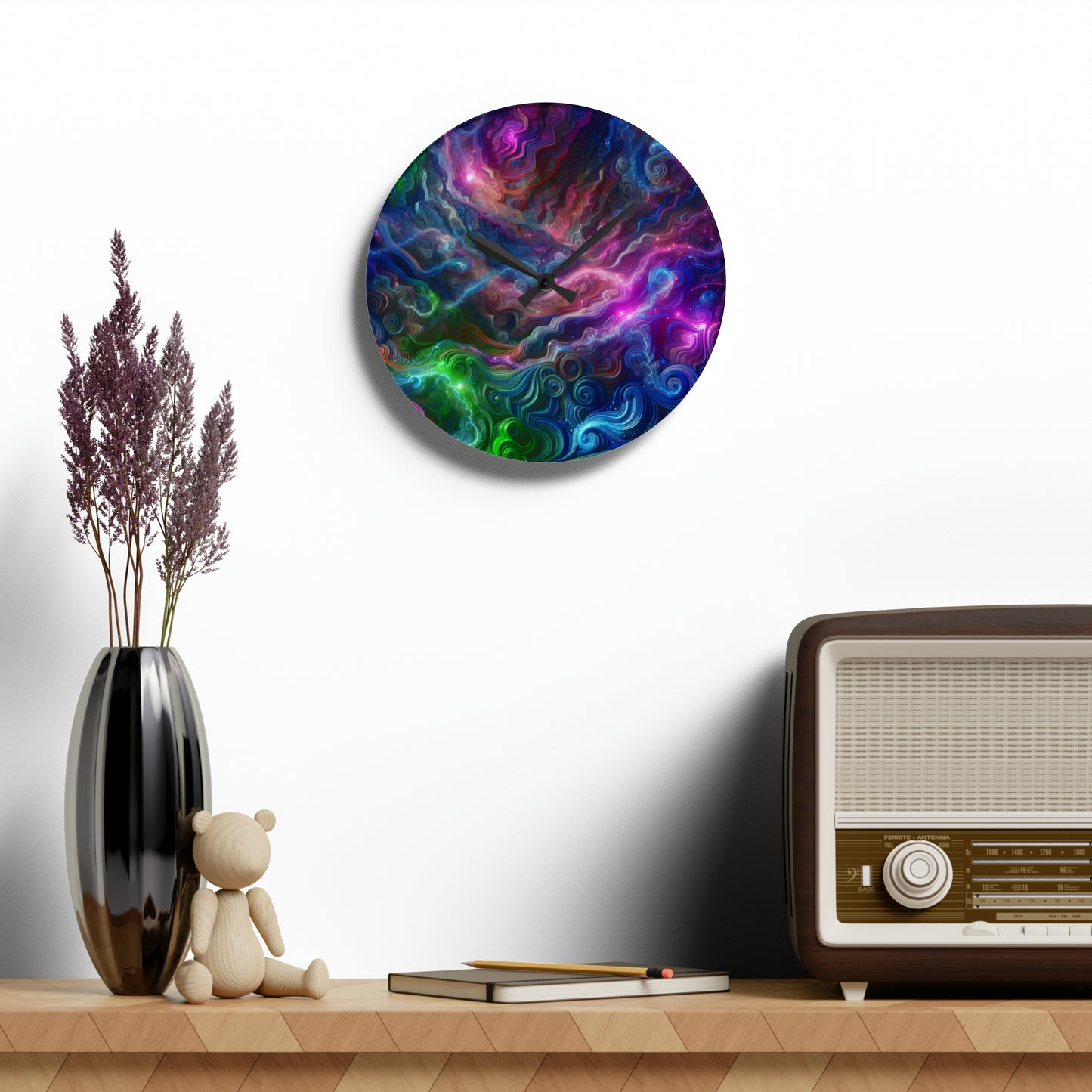 Neon Infinity Vortex. Infinity Patterns Art Acrylic Clock